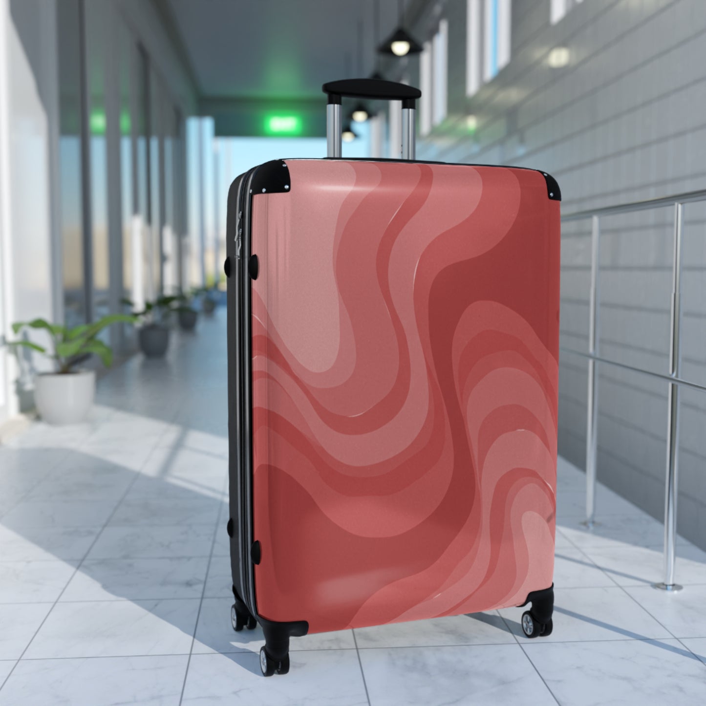 Power Red Wavey Large Suitcase with built in lock, 4 double-wheels, telescopic handle, and ABS back hard-shell