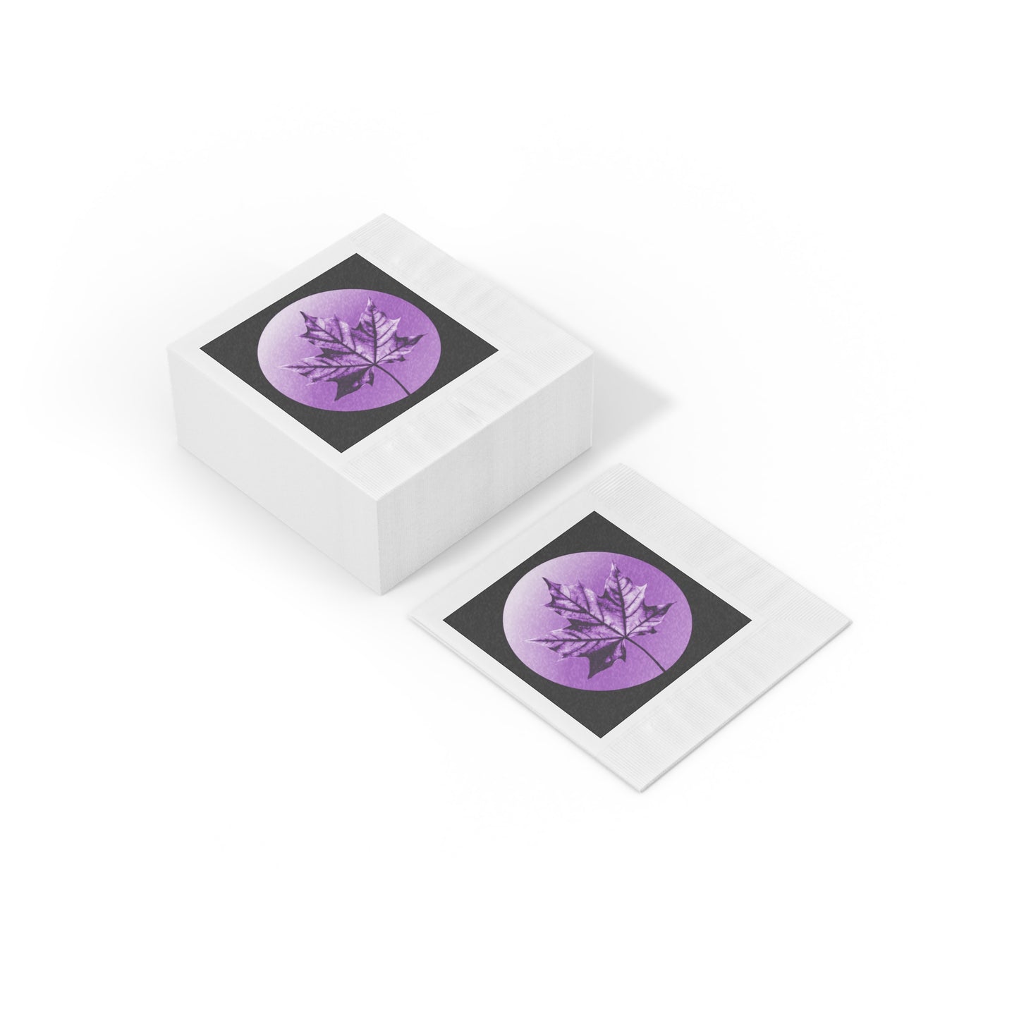 Purple Maple Leaf White Coined Napkins, 6.5" x 6.5"