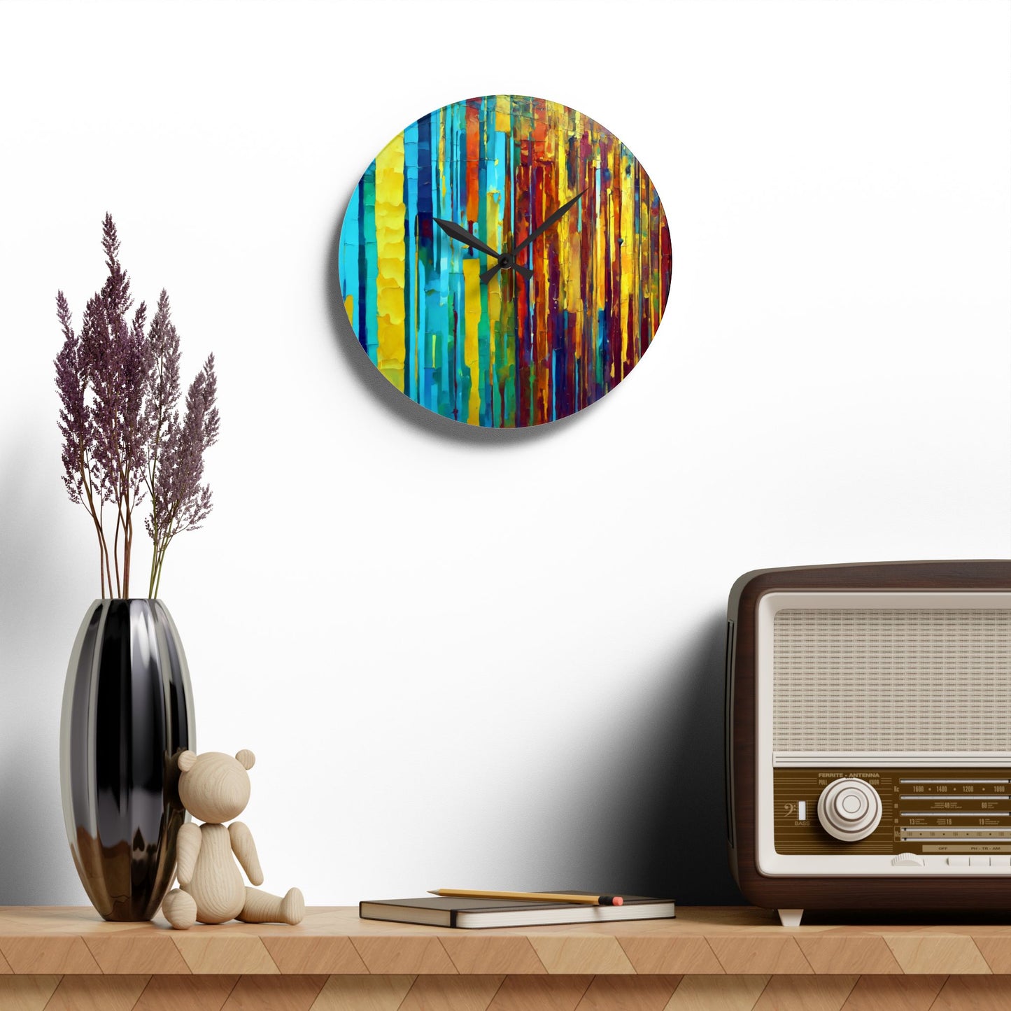 Striped Alpha Acrylic Wall Clock, Round or Square, 10.75" x 10.75"