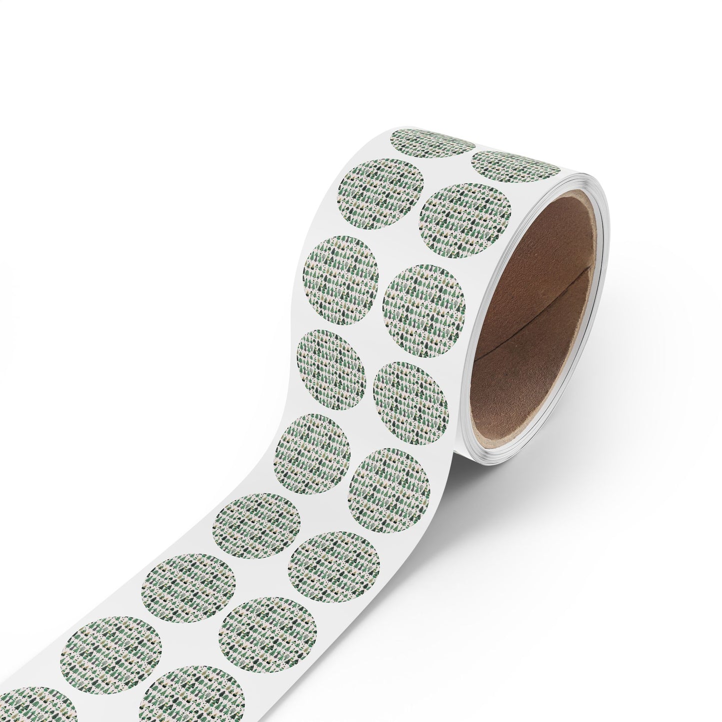 Mini Green Trees Round Sticker Label Rolls, 1" x 1"