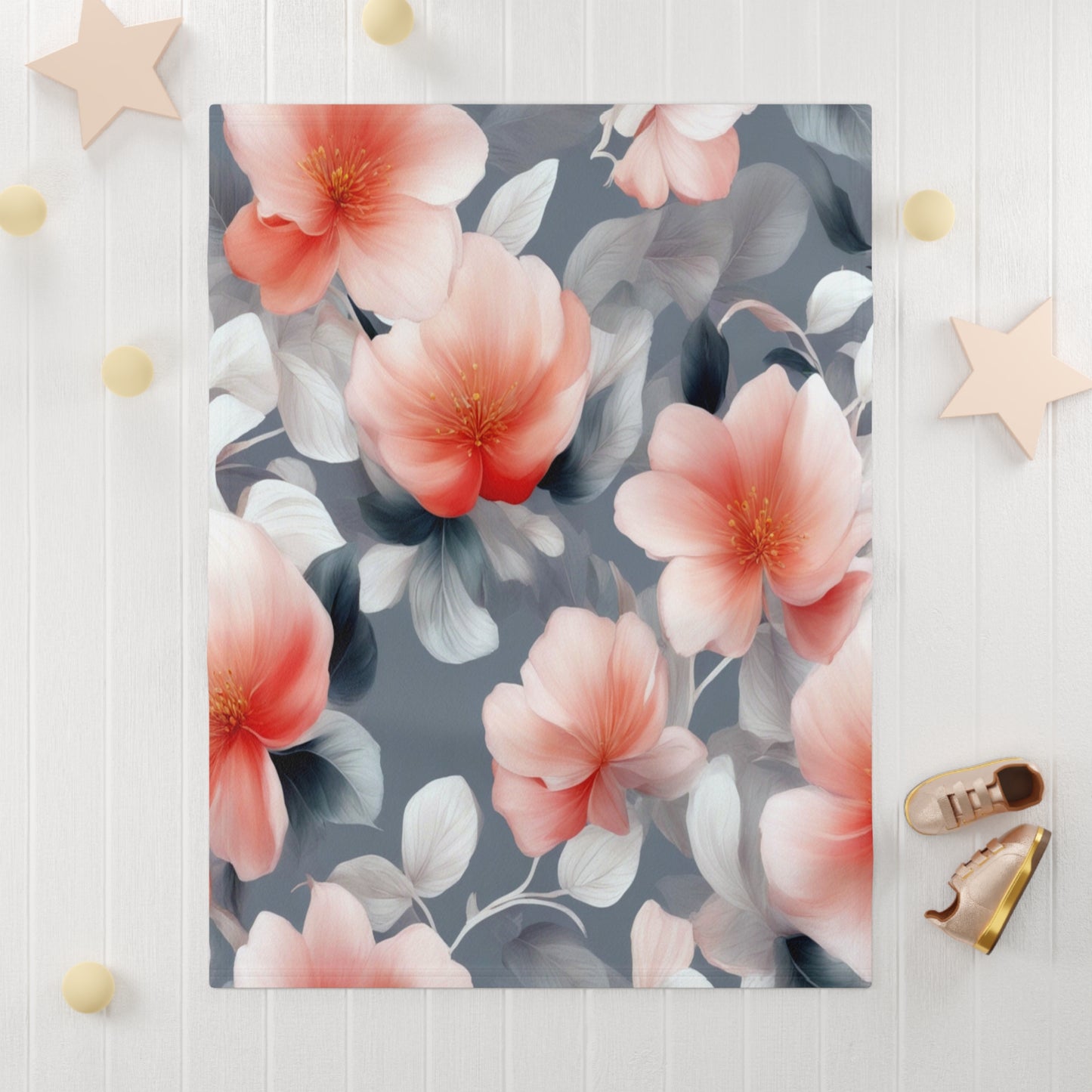 Red Blossom Floral Bunch Soft Fleece Baby Blanket, 30" x 40"