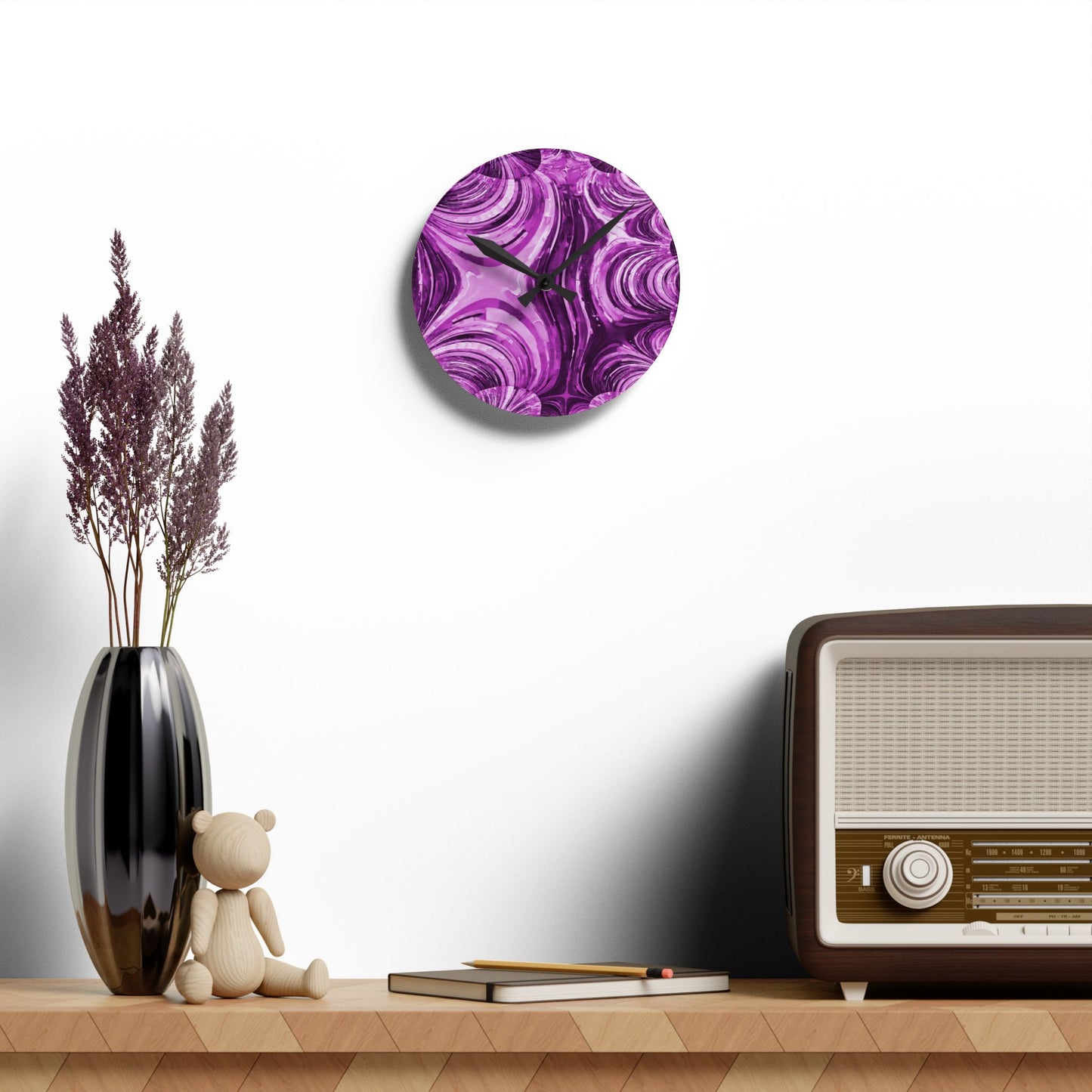 Uzi Spiral Powder Lavender Acrylic Round Wall Clock, 8" x 8"