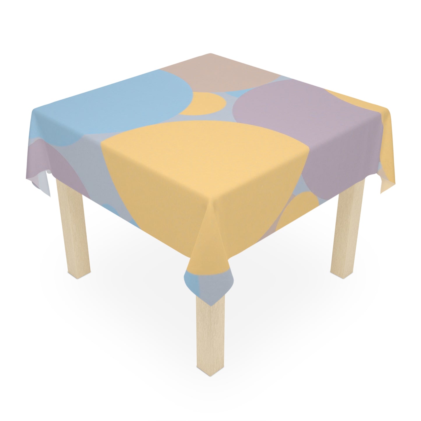 Pastel Baby Blue and Peach Patches Tablecloth, 55" x 55"