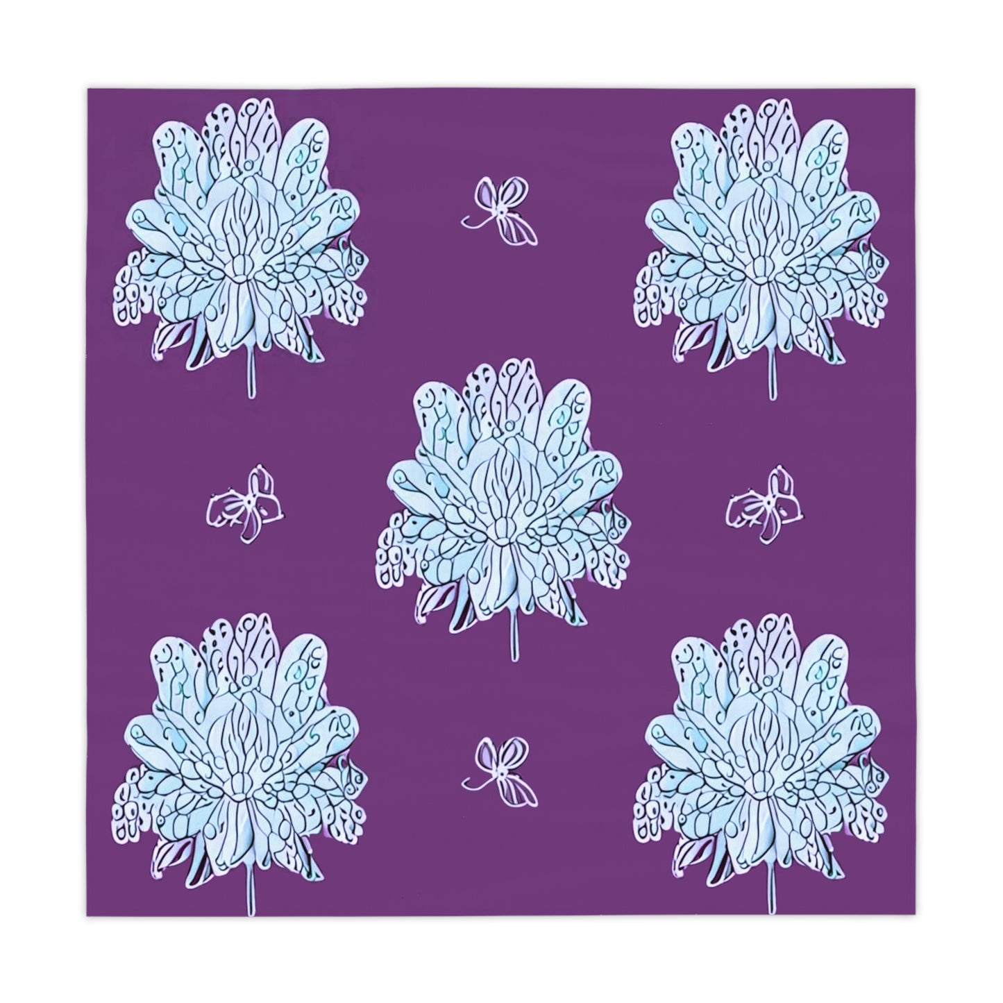 Blue Floral Butterflies Tablecloth, 55" x 55"