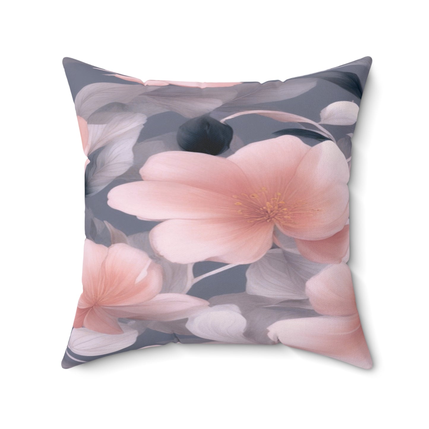 Peach and Blue Gray Floral Bunch Faux Suede Square Pillow, 20" x 20"