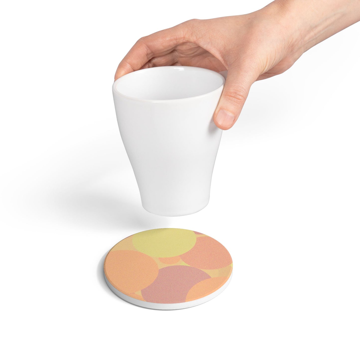 Pastel Hot Peach Patches 4" x 4" Round Ceramic Coaster