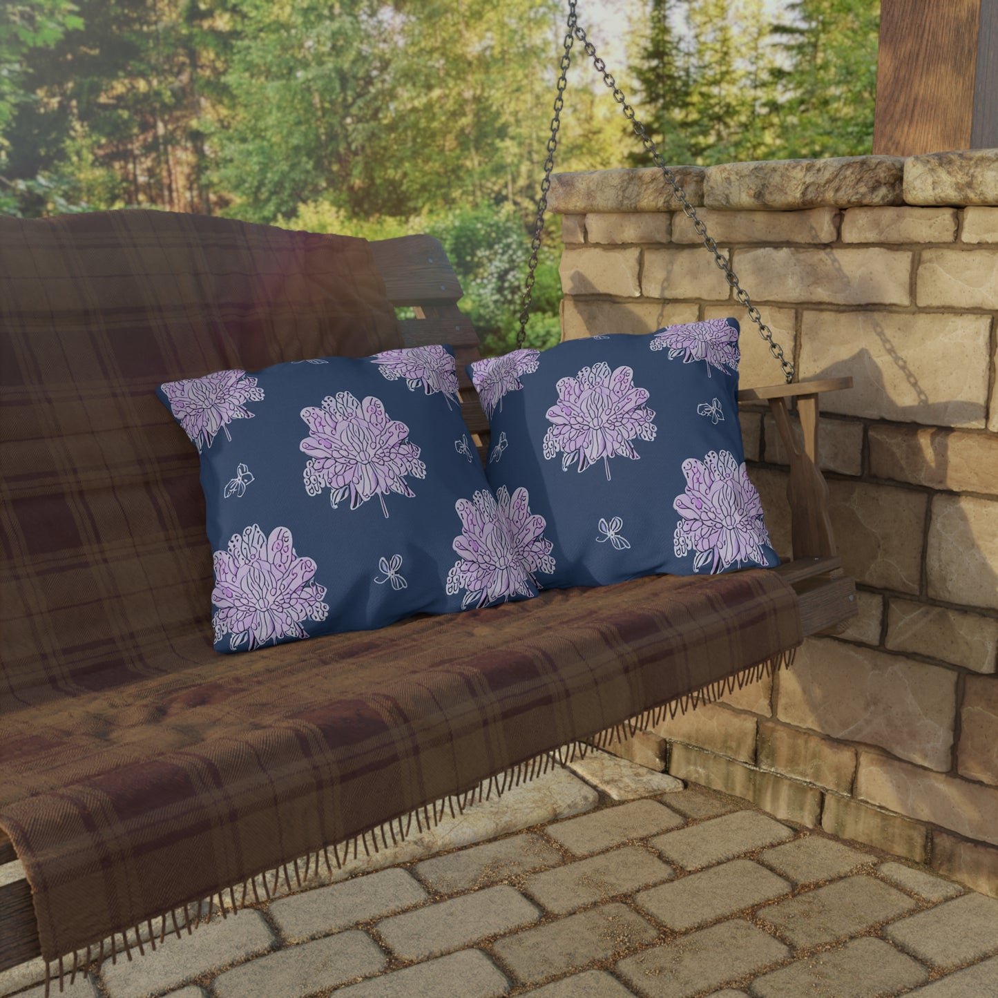 Purple White Floral Butterflies 18" x 18" Outdoor Pillow