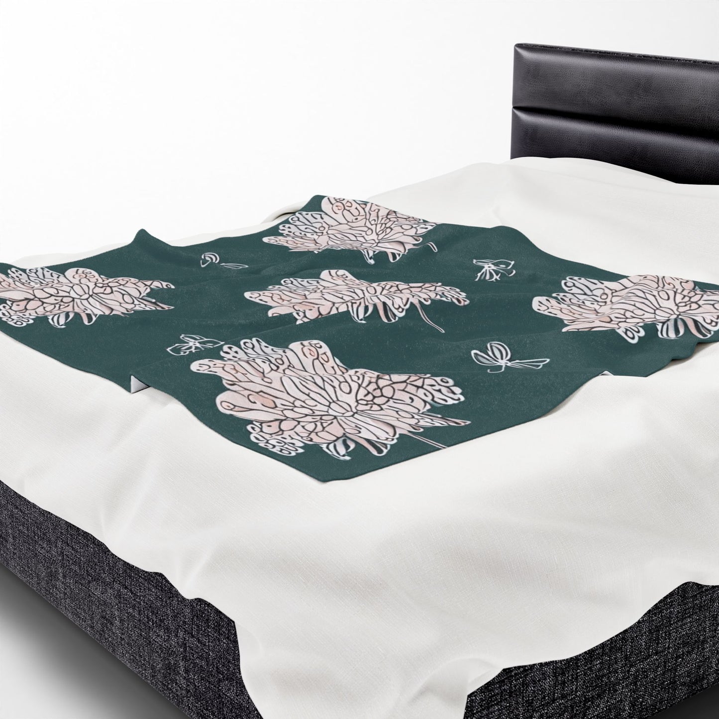 Soft White Floral Butterflies Velveteen Plush Blanket, 50" x 60"