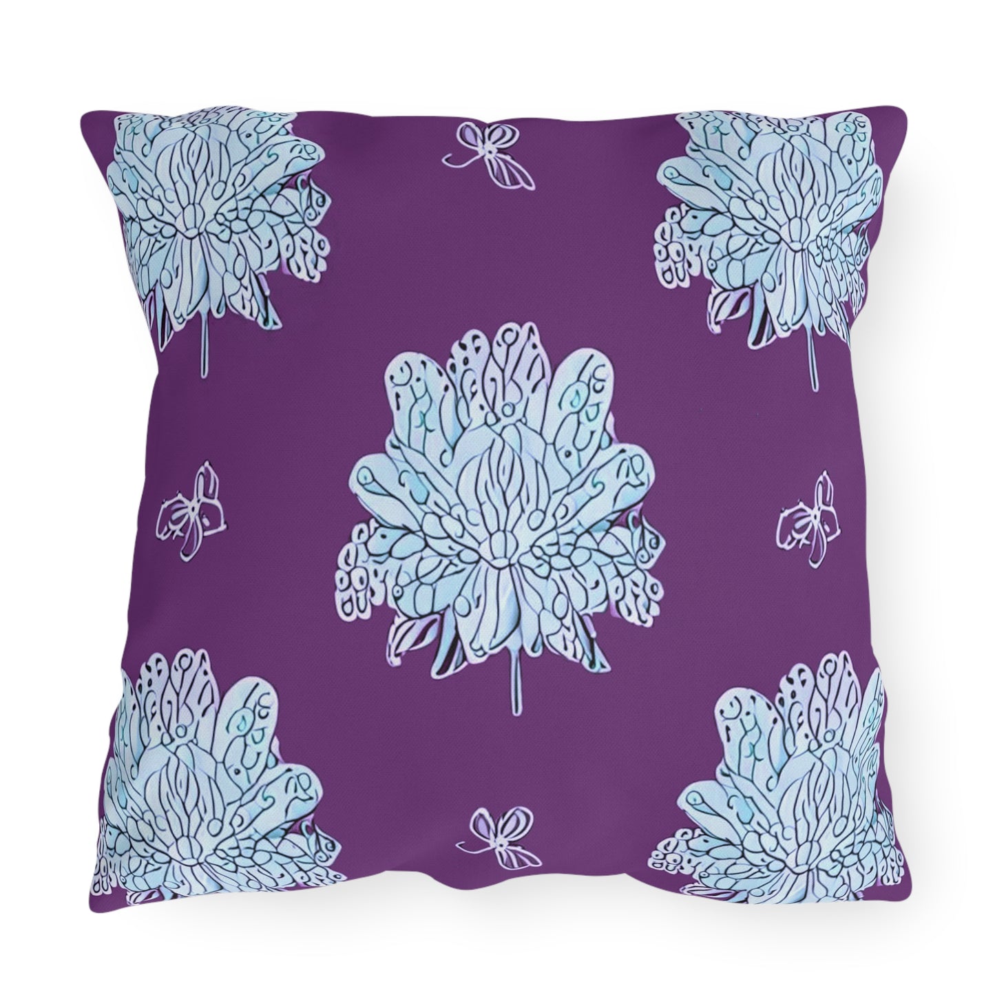 Blue Floral Butterflies 20" x 20" Outdoor Pillow