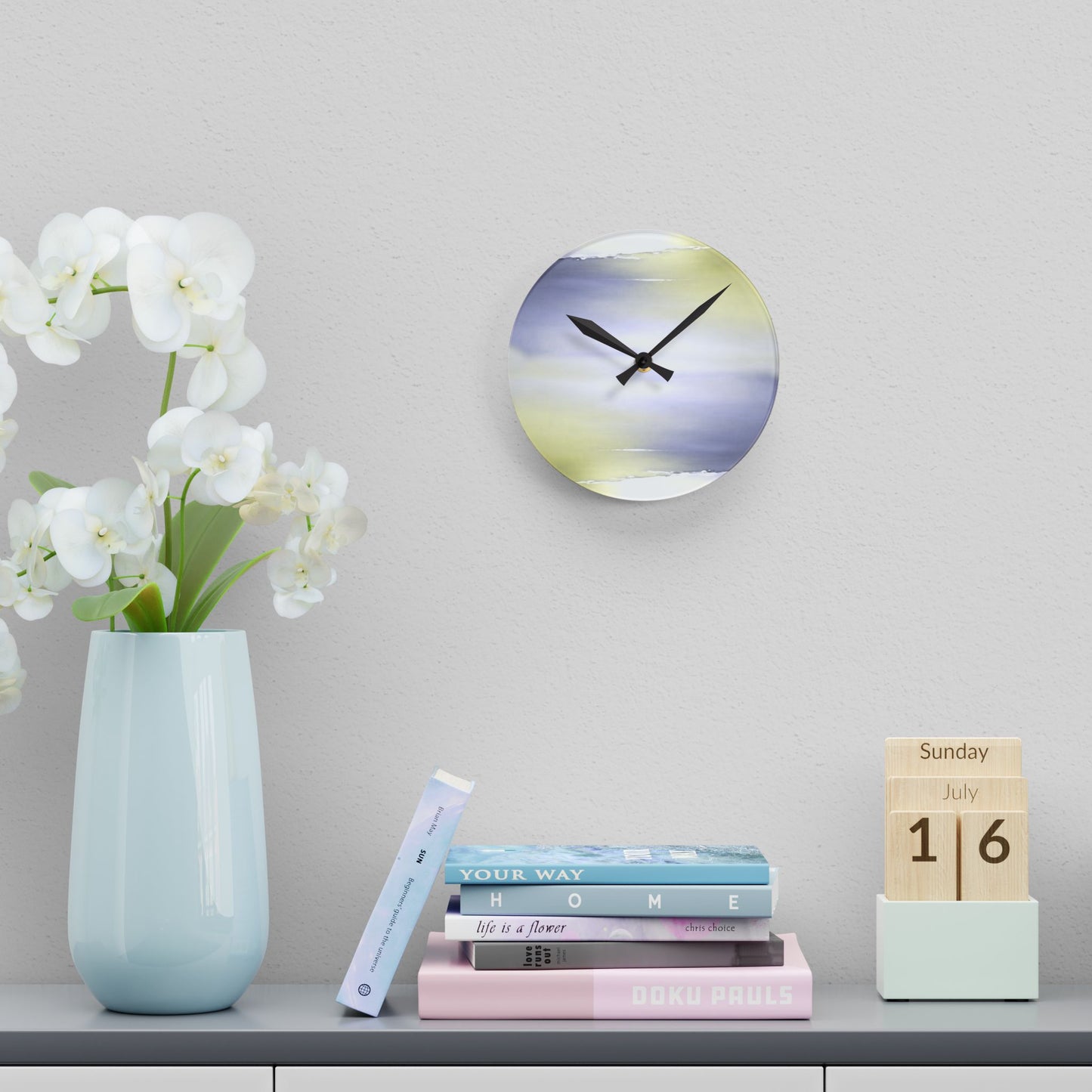 Lavender Sea Golden Fog Acrylic Round Wall Clock, 8" x 8"