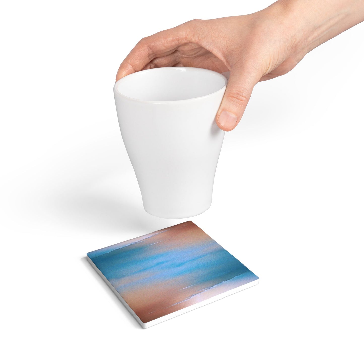 Blue Sea Peach Fog 4" x 4" Square Ceramic Coaster