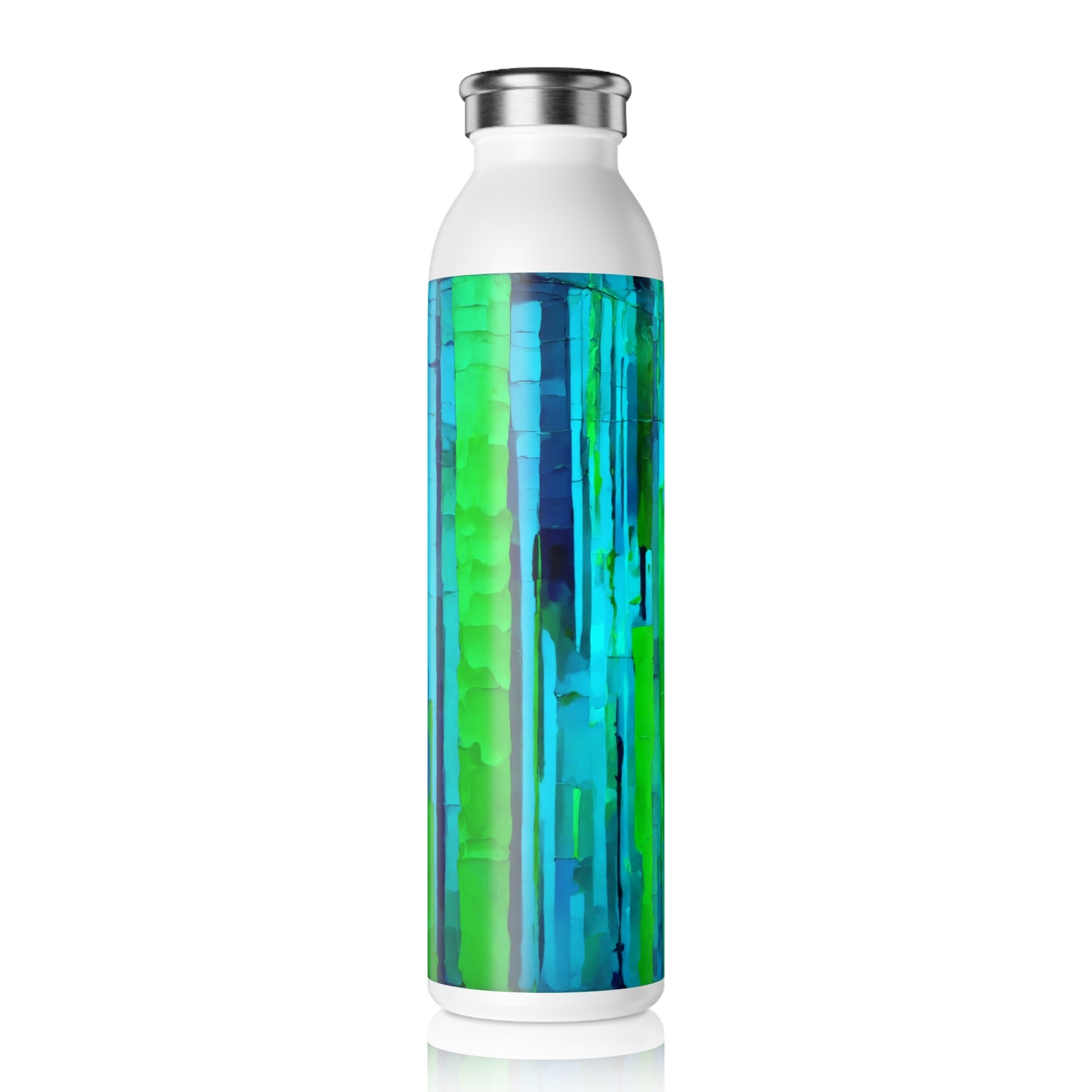 Striped Blue Green Slim Water Bottle, 20 oz White