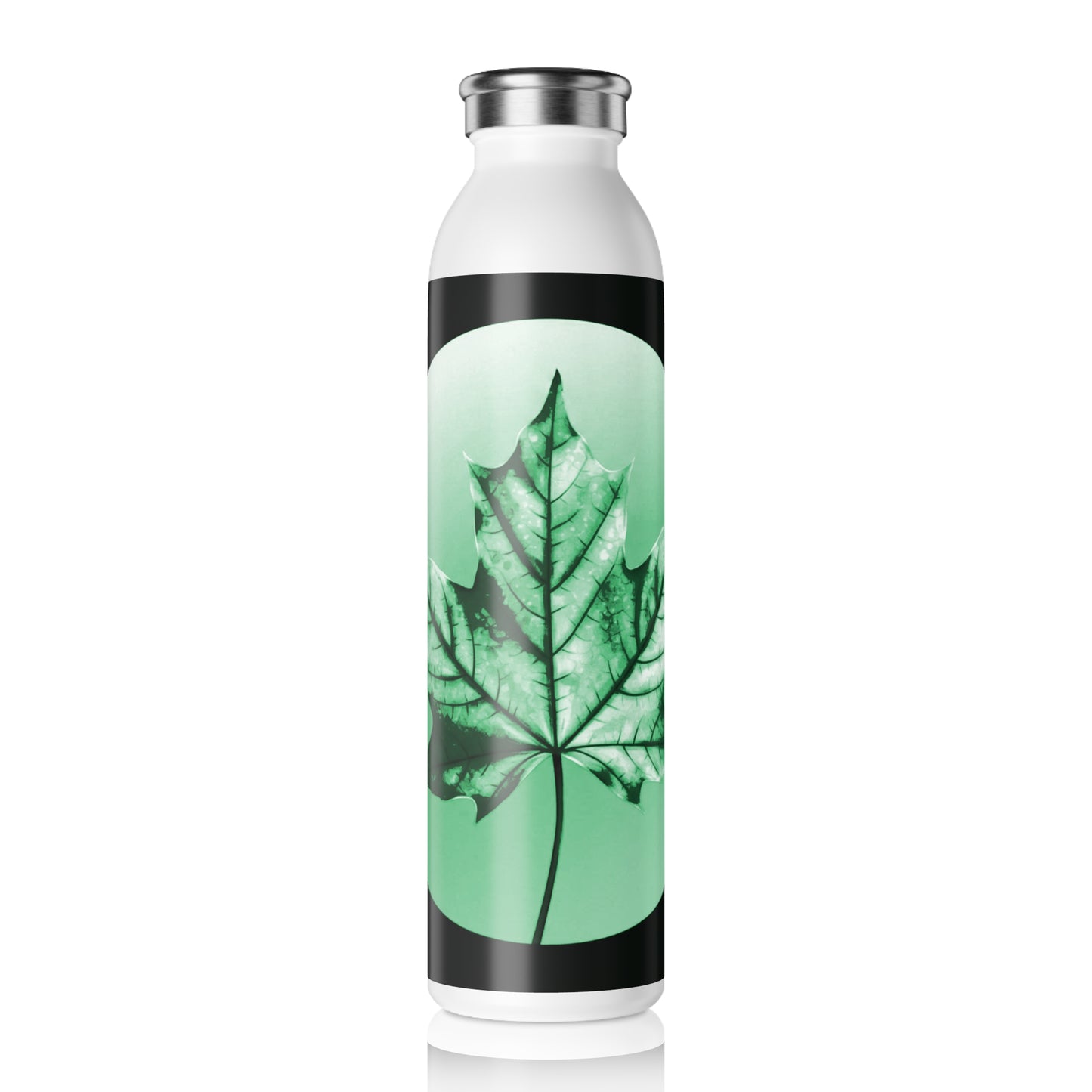 Mint Green Maple Leaf Slim Water Bottle, 20 oz White