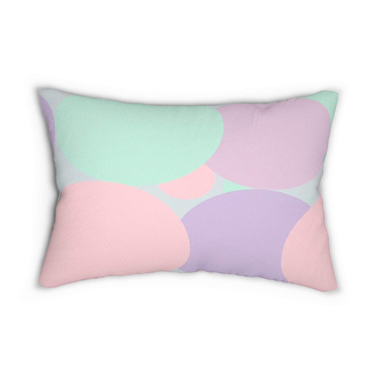 Pastel Peach and Soft Green Patches Spun Polyester Lumbar Pillow, 20" x 14"