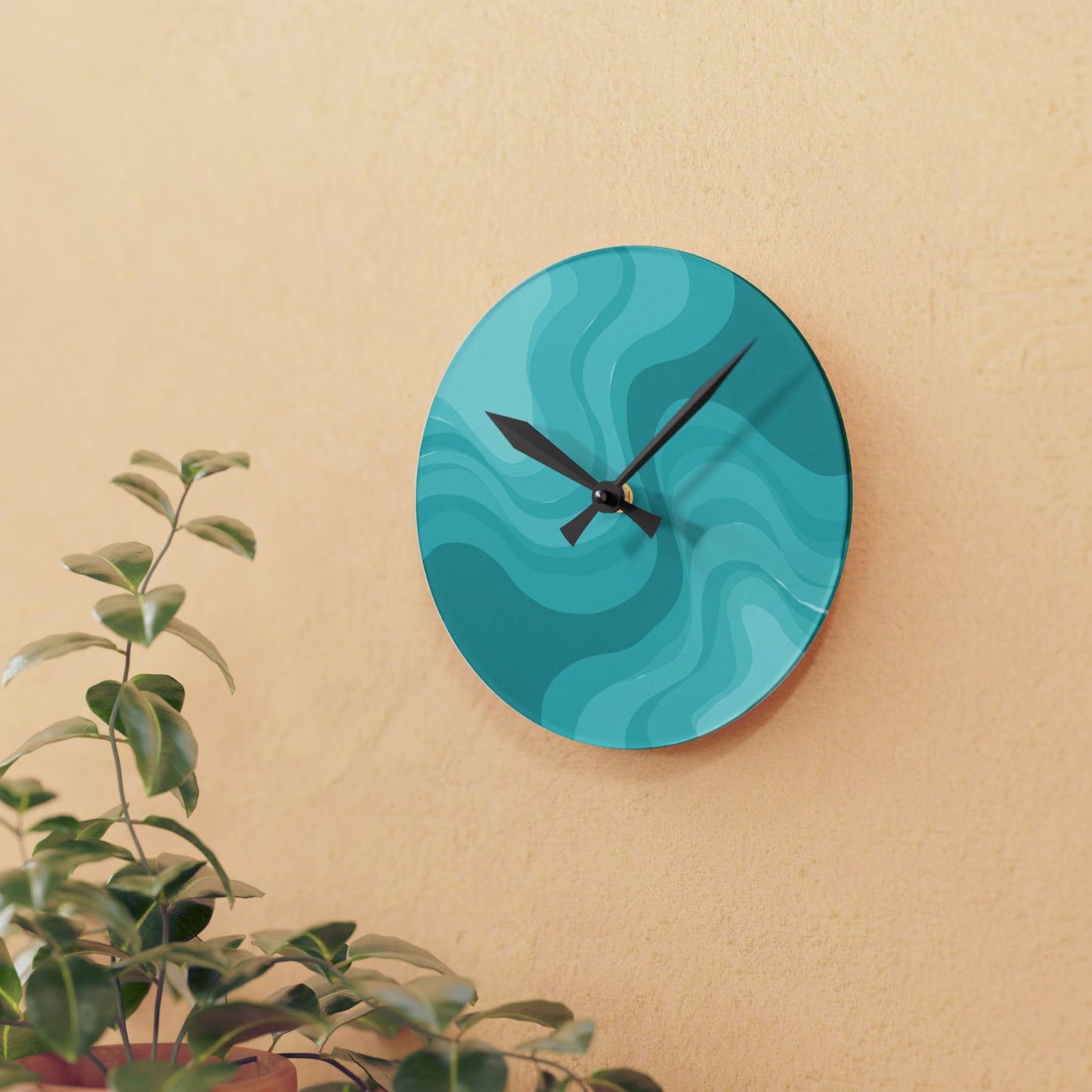 Tif Green Wavey 8" x 8" Round Acrylic Wall Clock
