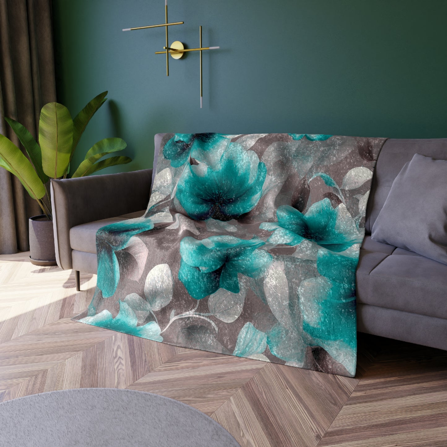 Tif Green Gray Floral Bunch Crushed Velvet Blanket, 50" x 60"