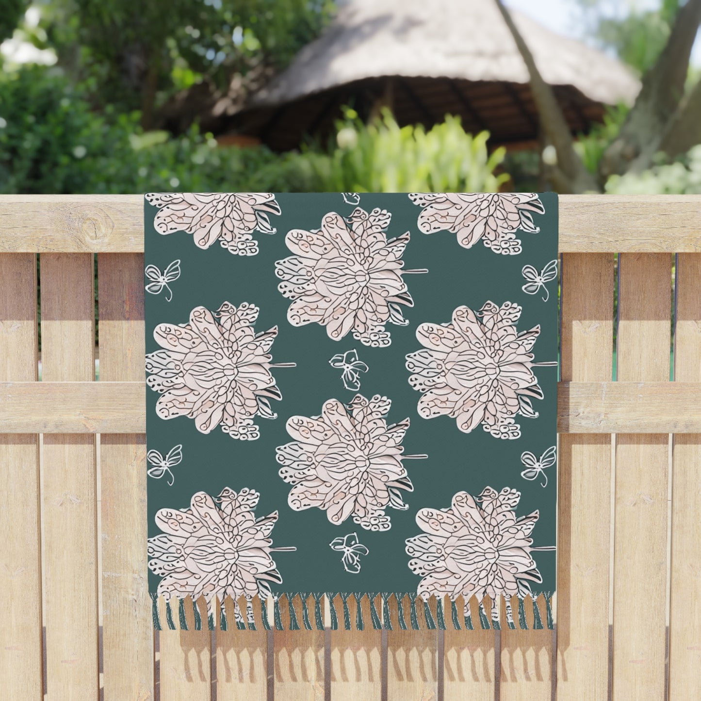 Soft White Floral Butterflies 38" × 81" Boho Beach Cloth