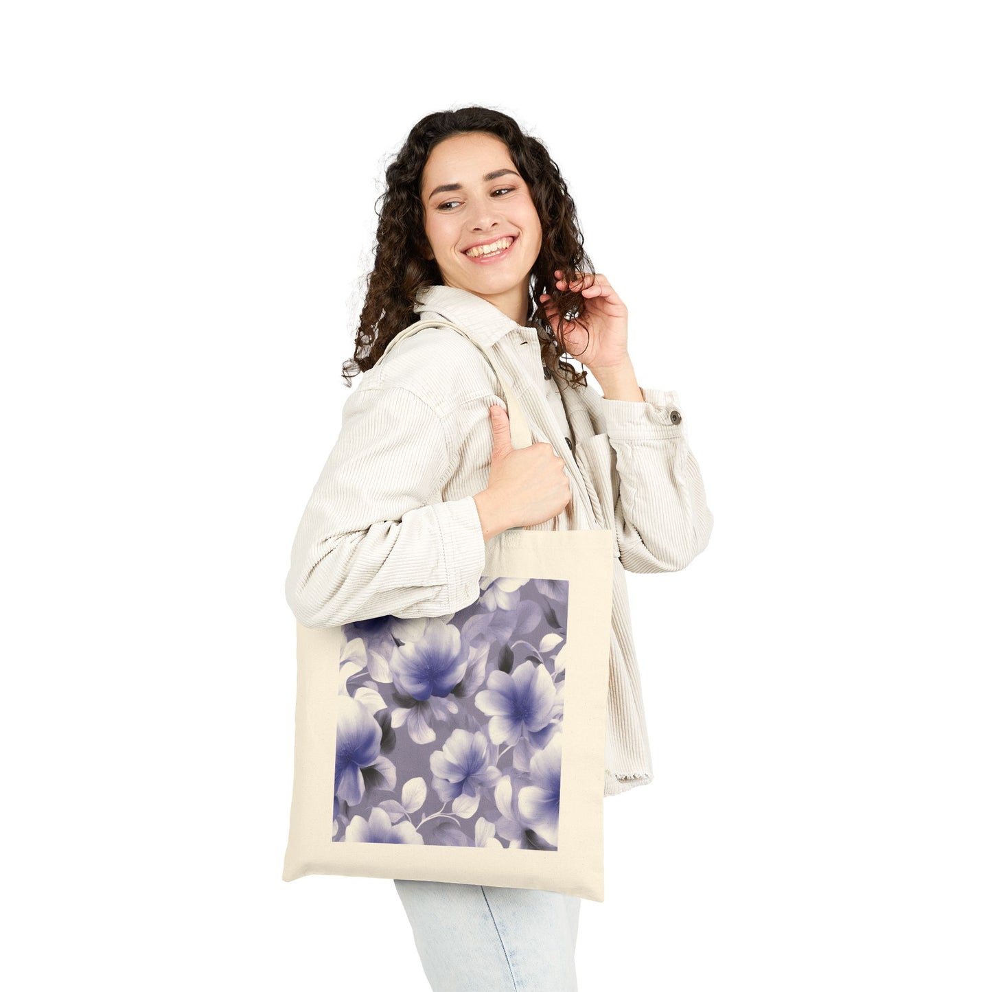 Indigo Blossom Floral Bunch Cotton Canvas Tote Bag