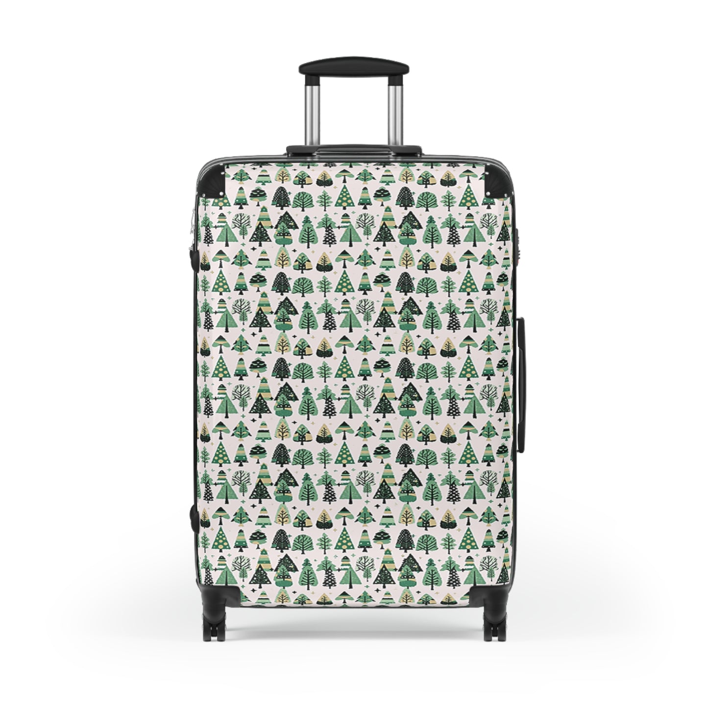 Mini Vintage Green Trees Large Suitcase with built in lock, 4 double-wheels, telescopic handle, and ABS back hard-shell