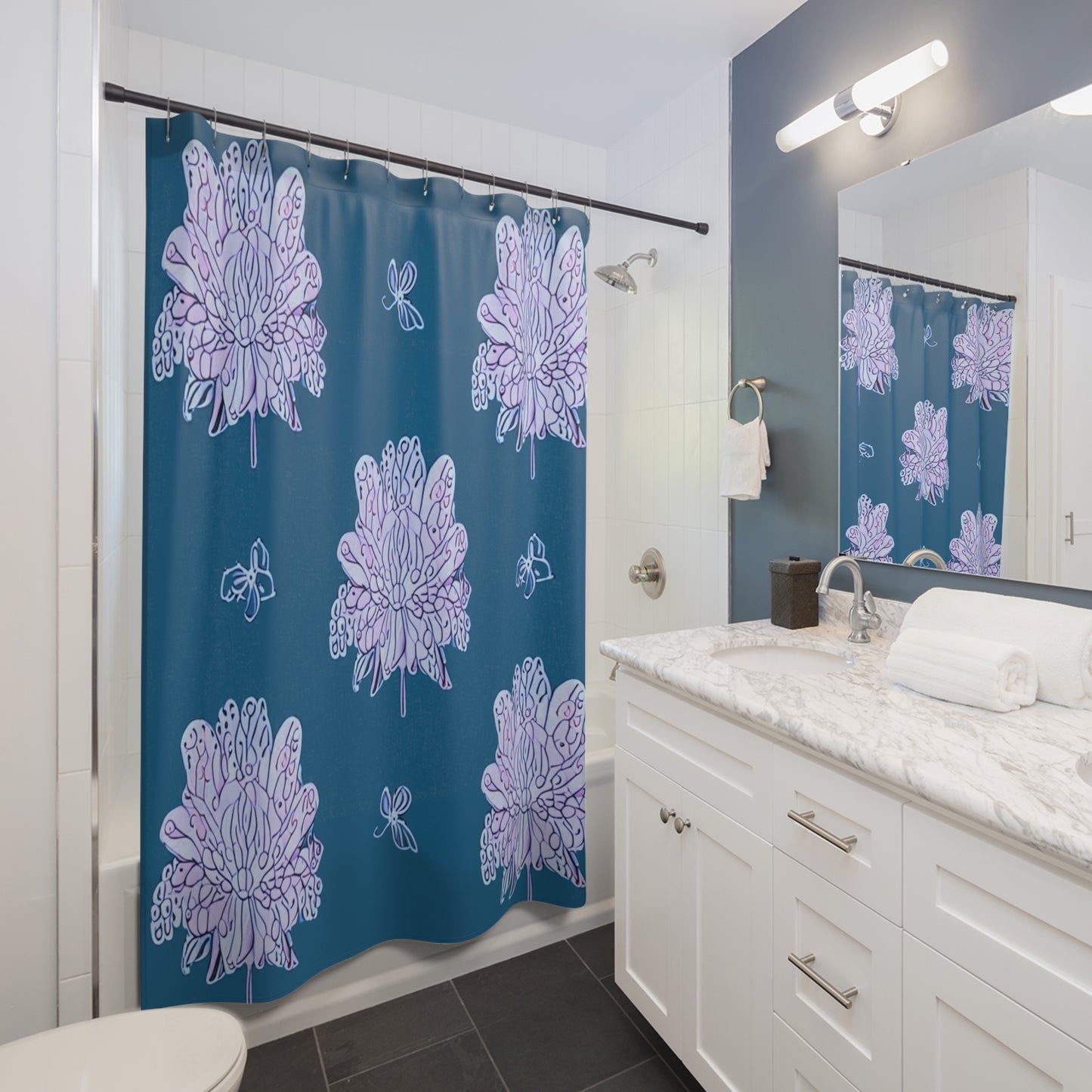 Lavender Floral Butterflies Shower Curtain, 71" x 74"