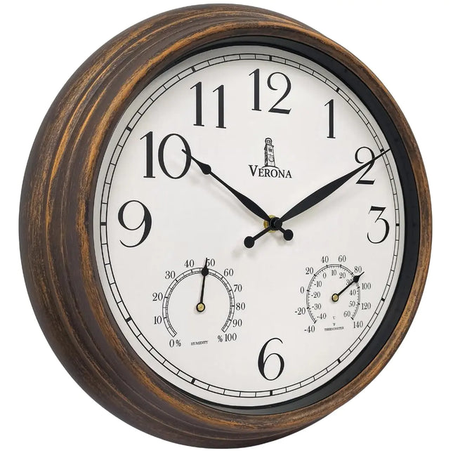 14" Outdoor Waterproof Clock with Thermometer & Humidity - Accurate, Easy-to-Read Wall Clock for Patio, Pool, Garden & Home Decor