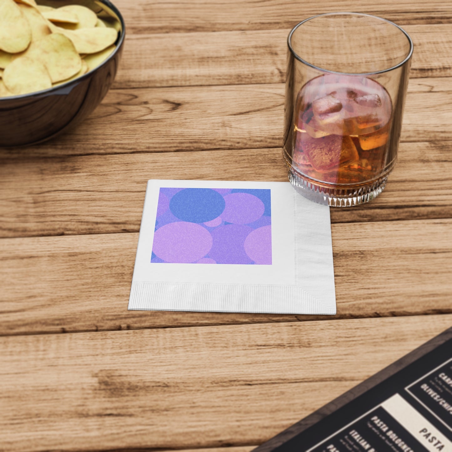 Pastel Purple Family Patches White Coined Napkins, 4.8" x 4.8"