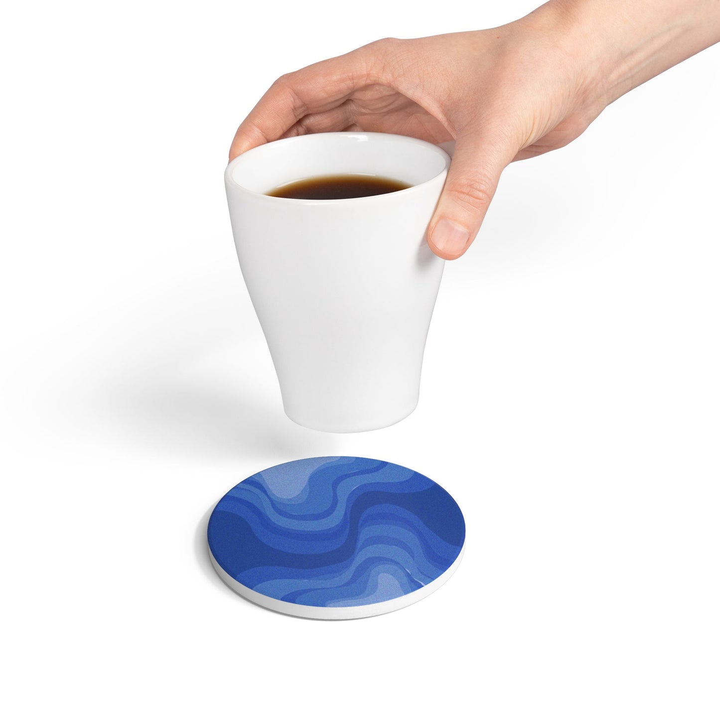 Deep Blue Wavey 4" x 4" Round Ceramic Coaster