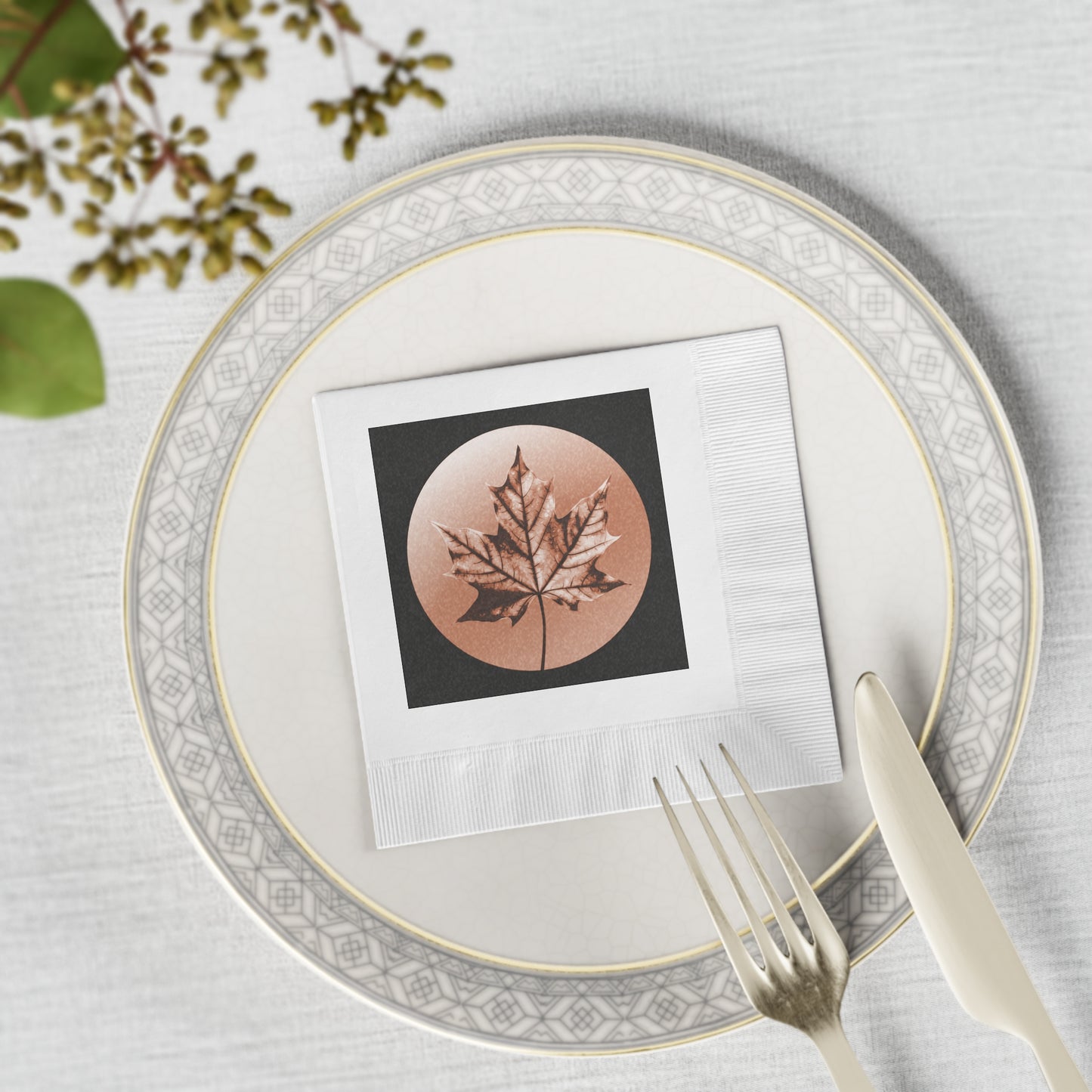 Soft Maple Leaf White Coined Napkins, 4.8" x 4.8"