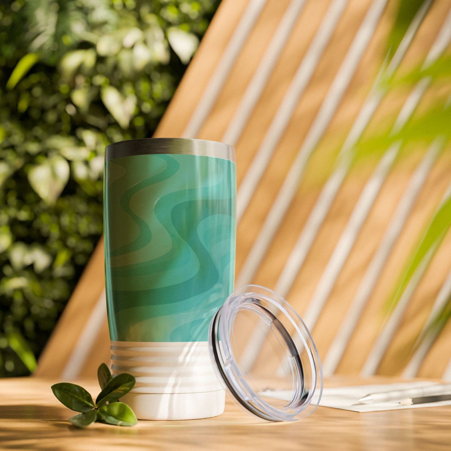 Tif Green Wavey Ringneck Tumbler, 20oz in white, steel and black