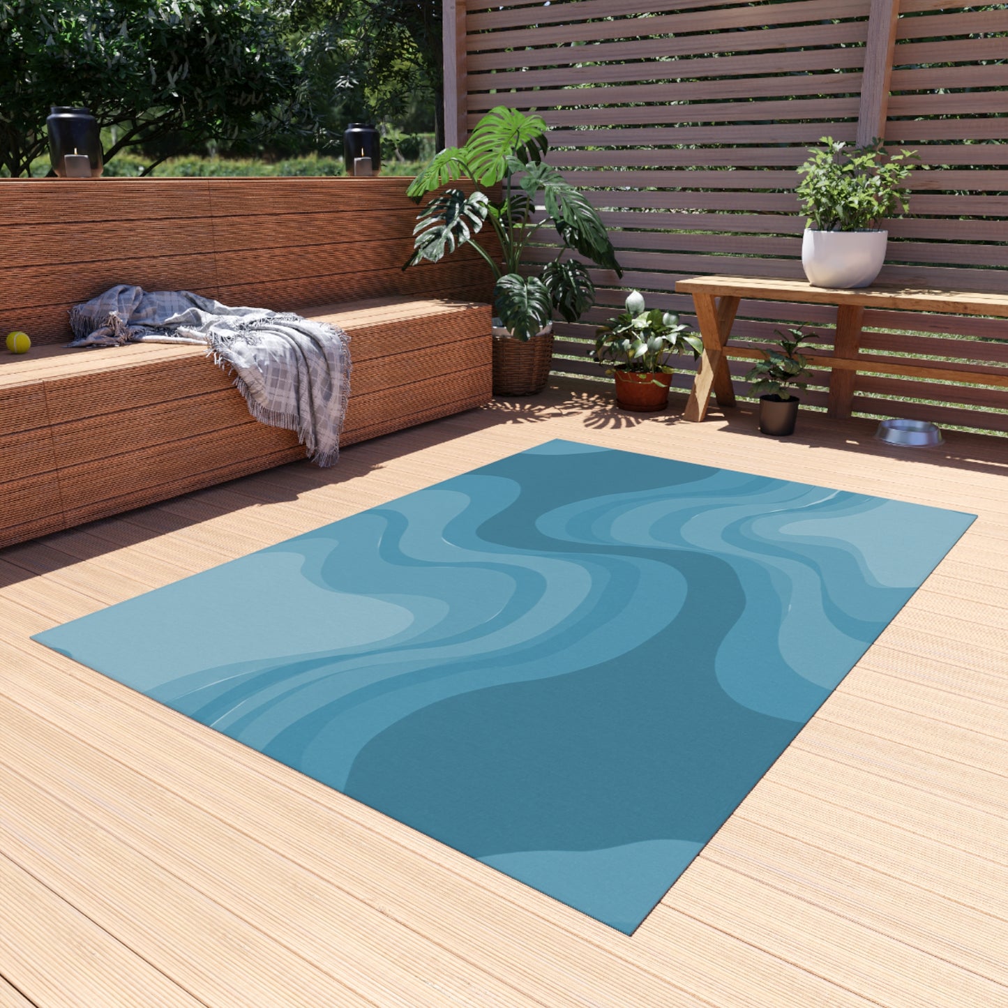 Sky Blue Wavey 60" x 84" Outdoor Rug