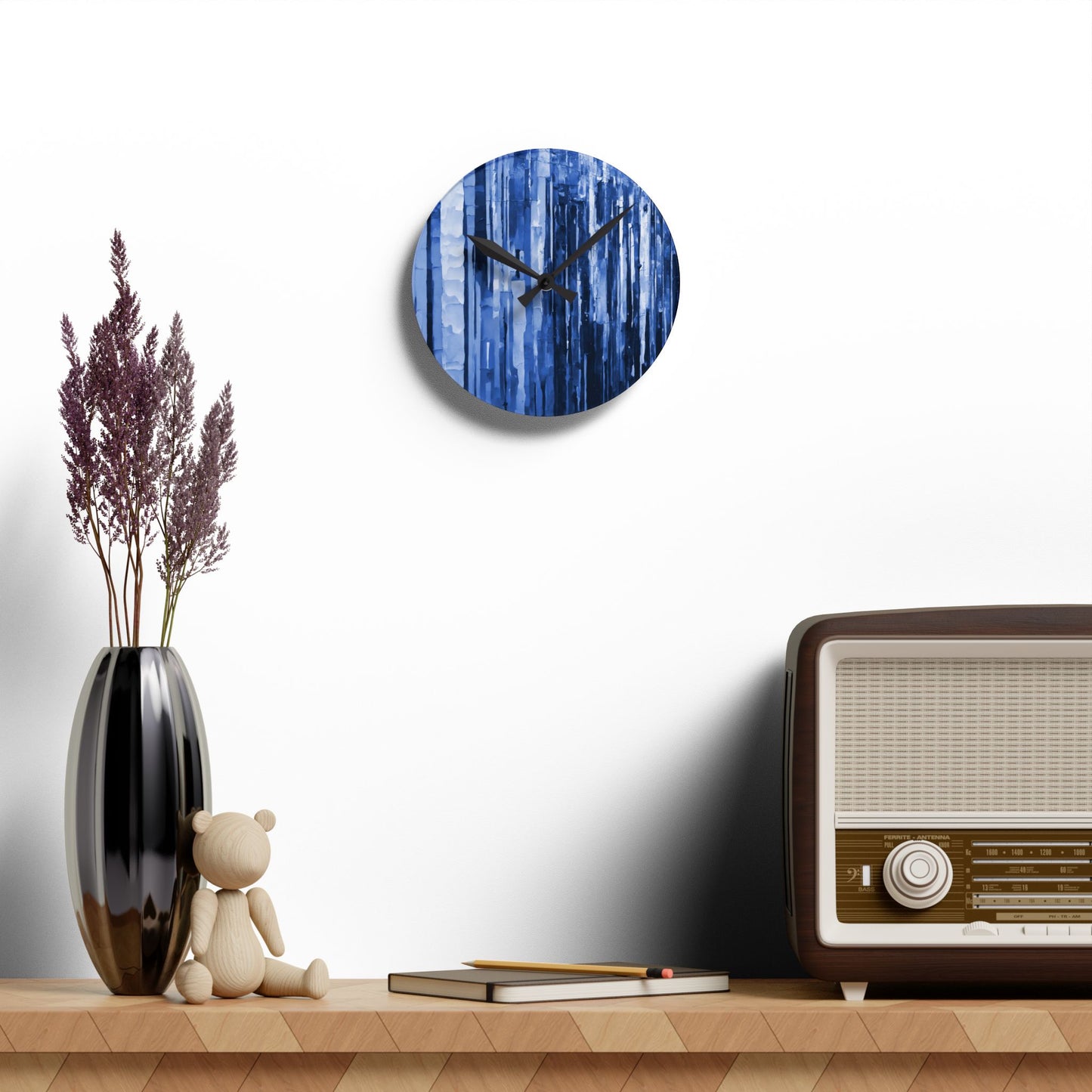 Striped Deep Blue Acrylic Round Wall Clock, 8" x 8"