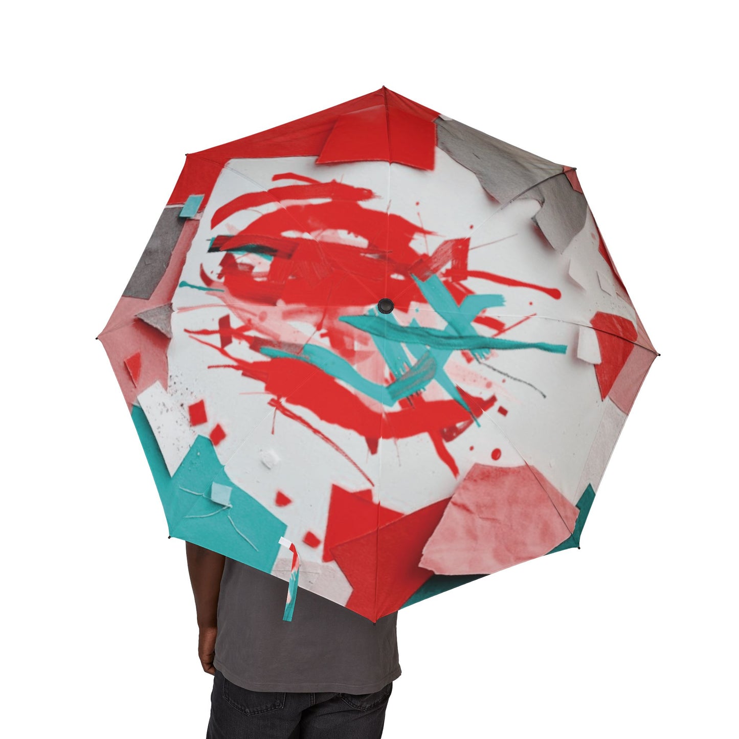 Neon Red Paper Paint Foldable Umbrella - Compact & Chic
