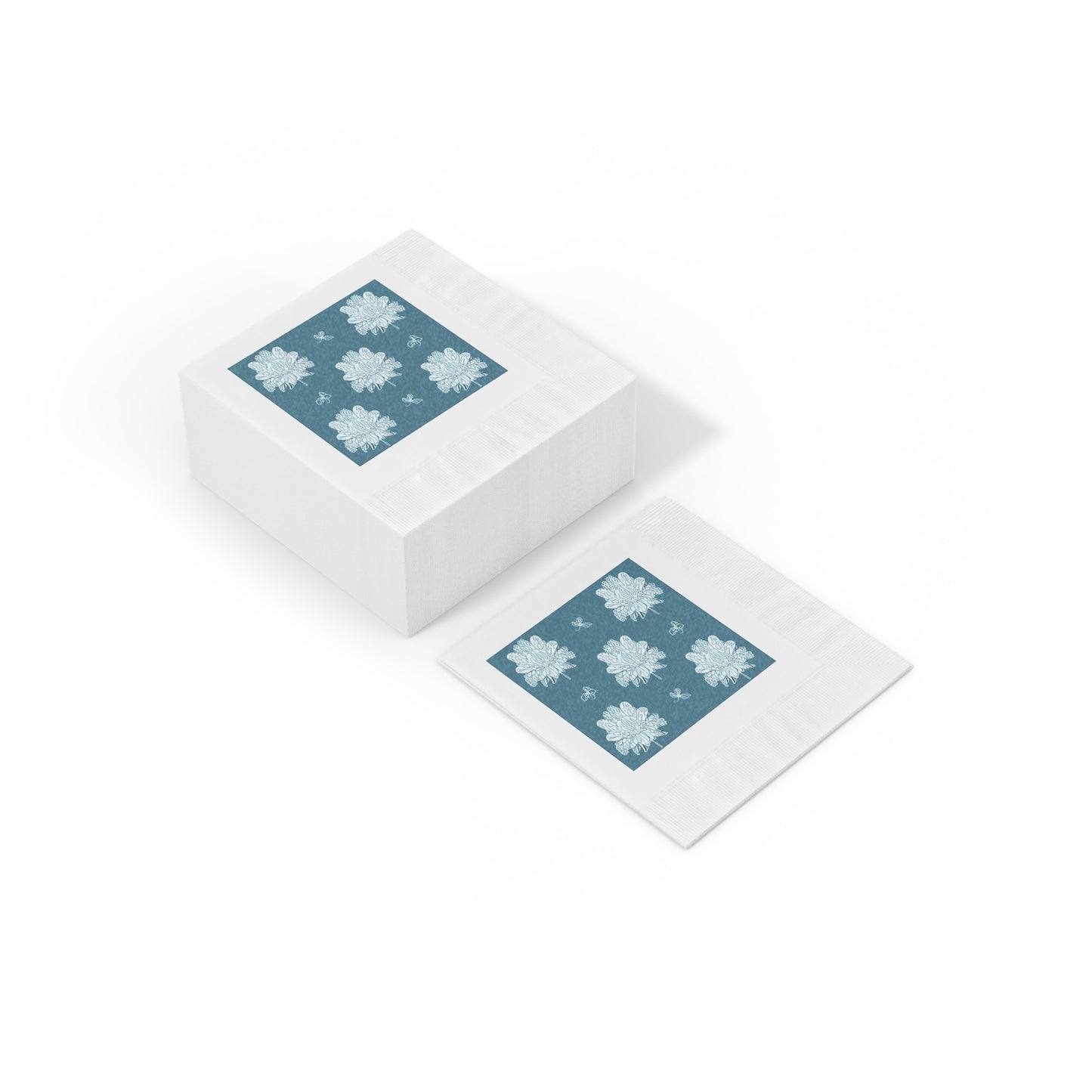 Tif Green White Floral Butterflies White Coined Napkins, 4.8" x 4.8"