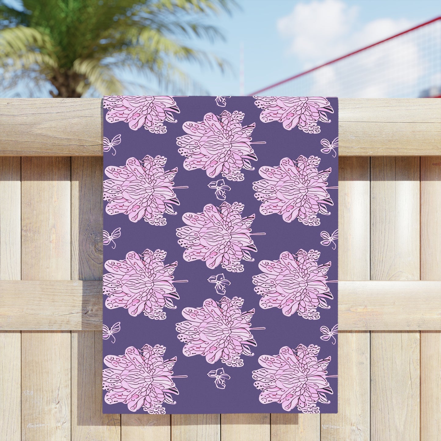 Magenta Floral Butterflies Beach Towel, 24" x 44"