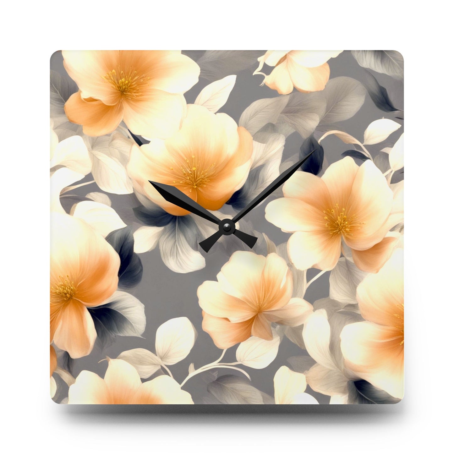 Soft Blossom Floral Bunch Acrylic Wall Clock, Round or Square, 10.75" x 10.75"