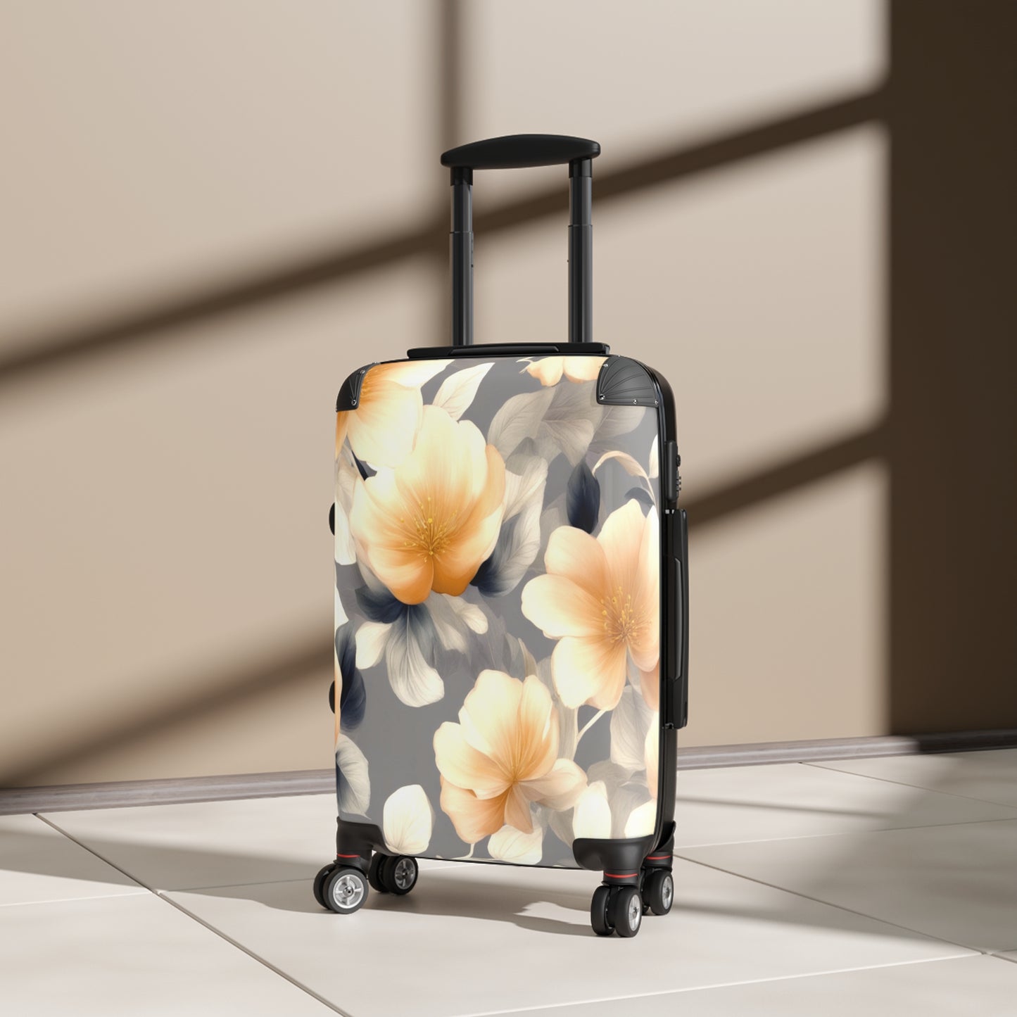 Soft Blossom Floral Bunch Small Suitcase with built in lock, 4 double-wheels, telescopic handle, and ABS back hard-shell