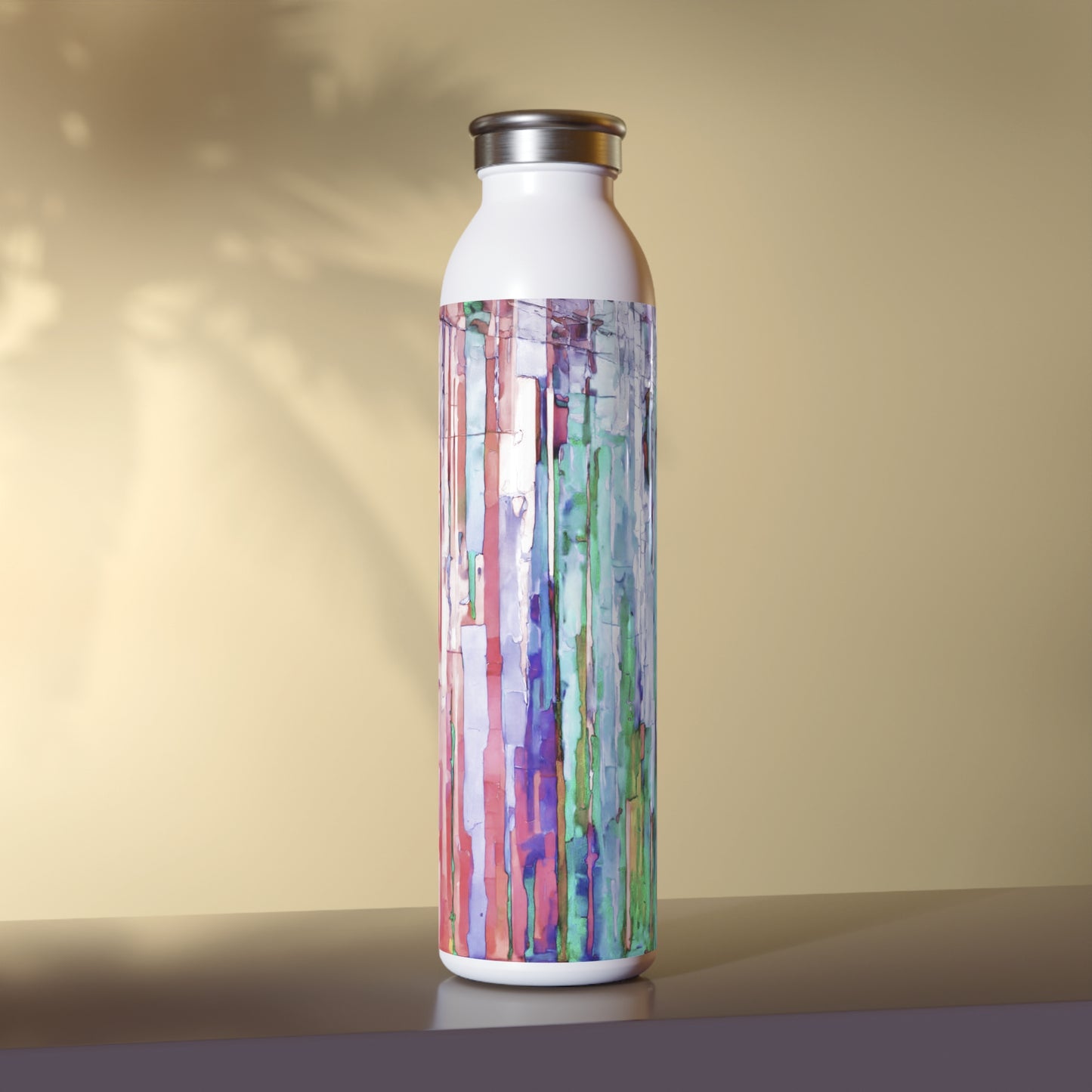 Striped Pastels Slim Water Bottle, 20 oz White