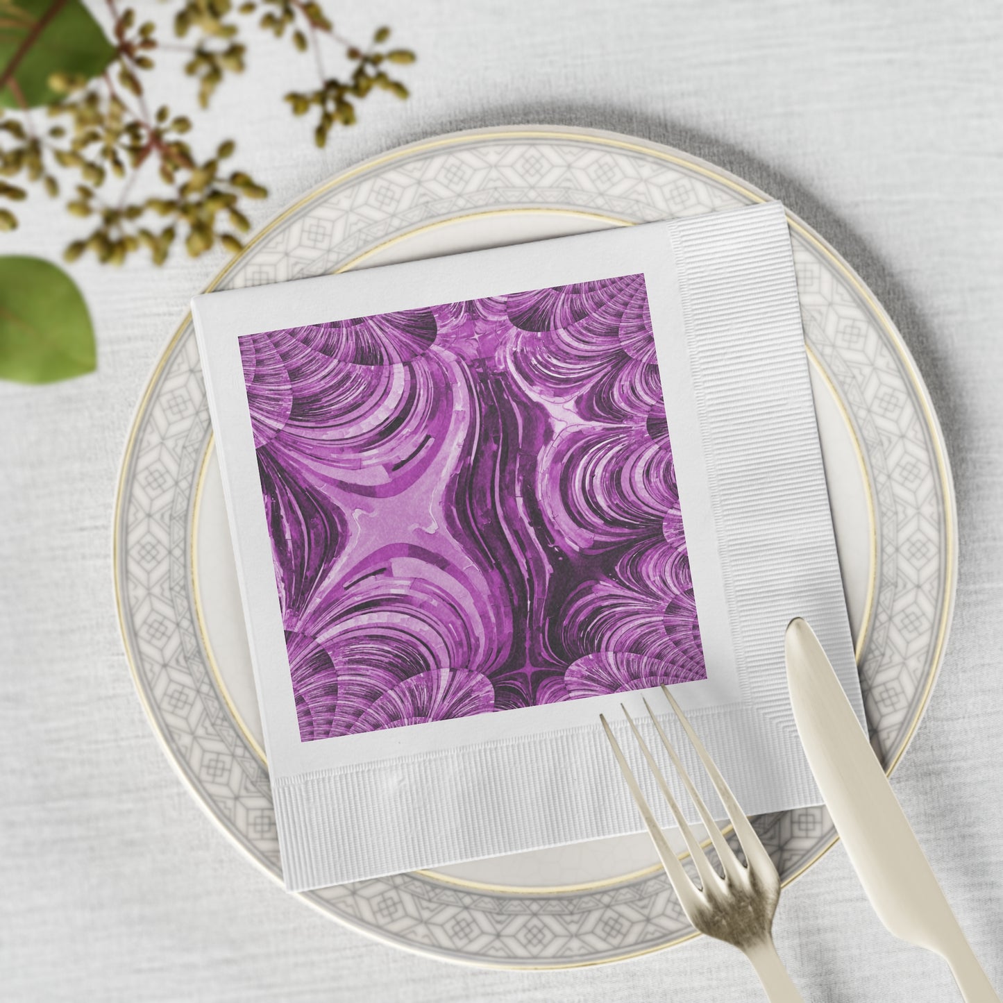 Uzi Spiral Powder Lavender White Coined Napkins, 6.5" x 6.5"