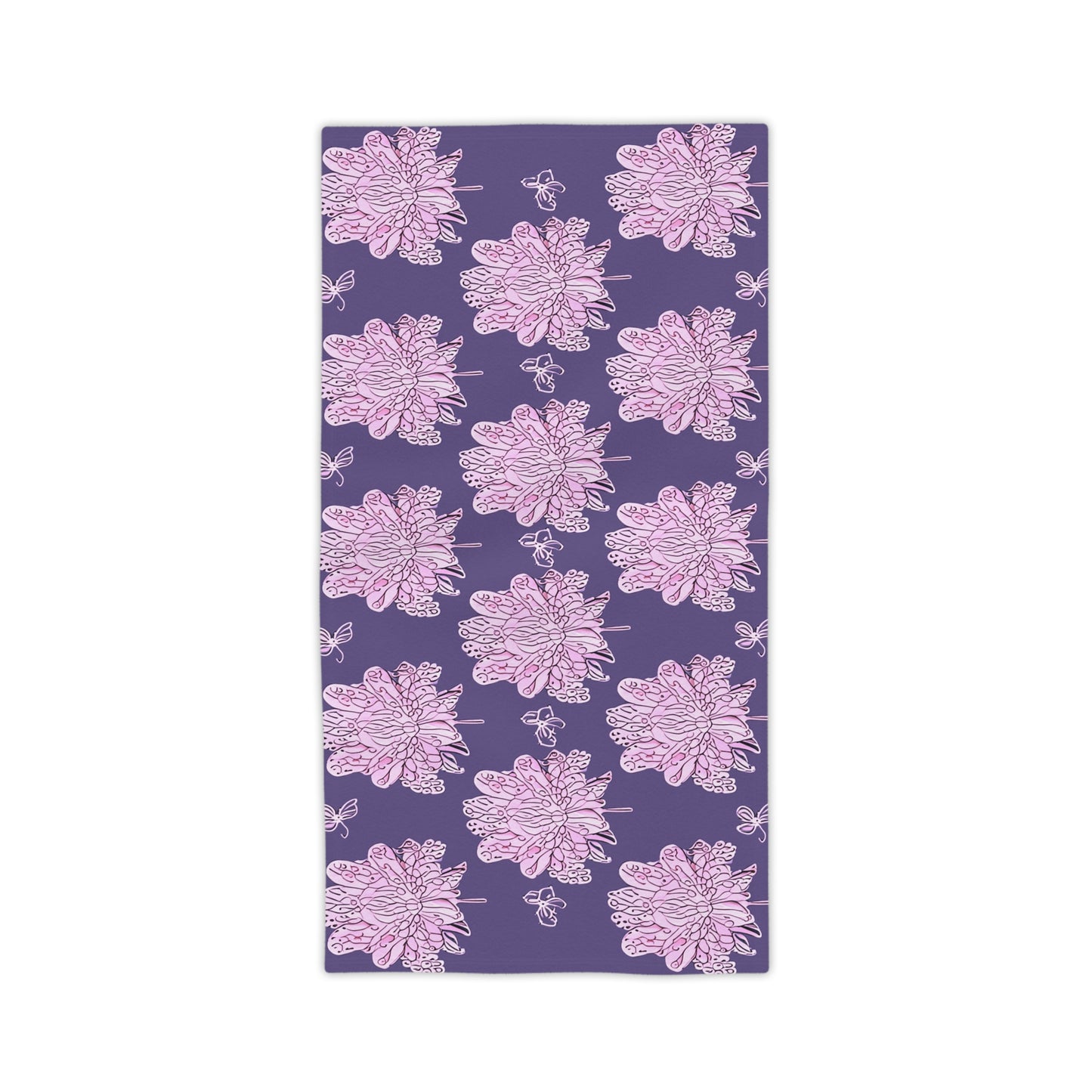 Magenta Floral Butterflies Beach Towel, 24" x 44"