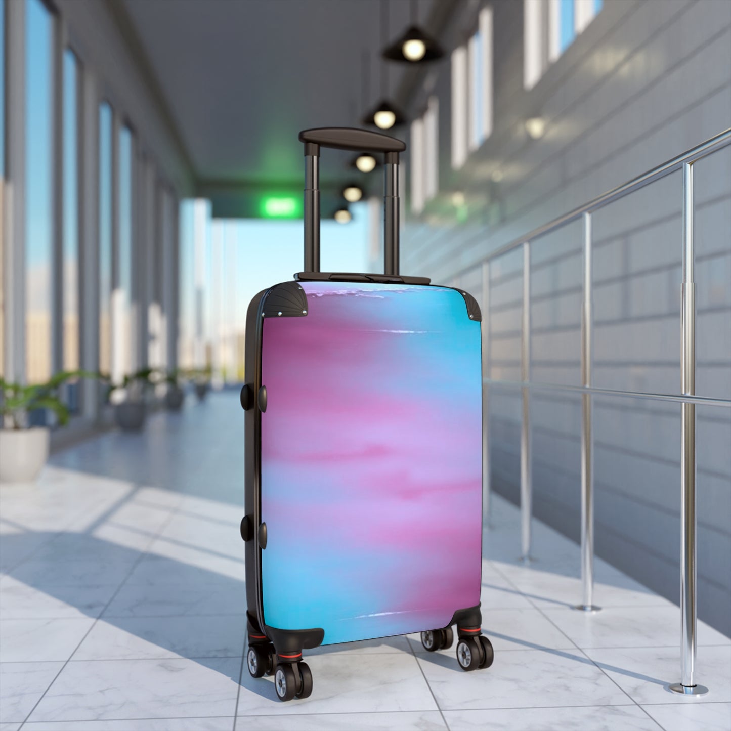 Wine Sea Blue Fog Small Suitcase with built in lock, 4 double-wheels, telescopic handle, and ABS back hard-shell