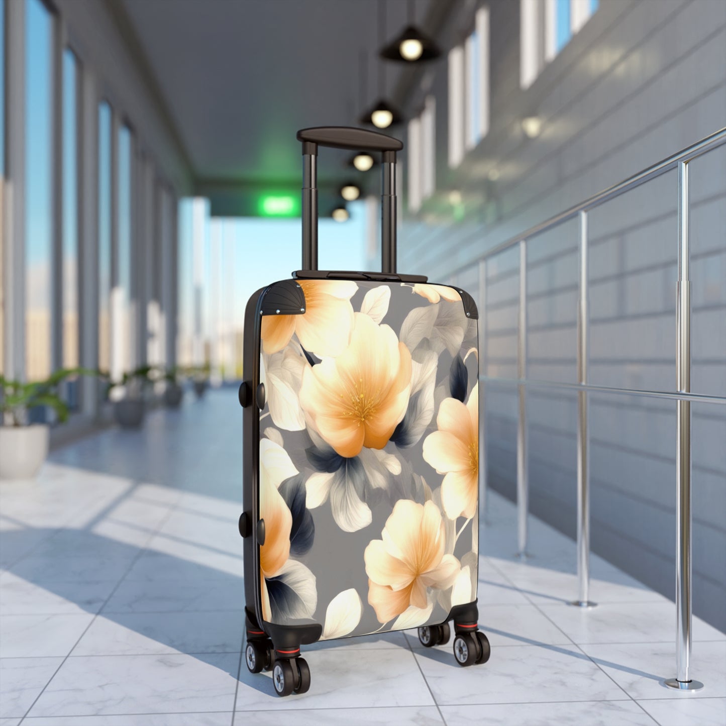 Soft Blossom Floral Bunch Small Suitcase with built in lock, 4 double-wheels, telescopic handle, and ABS back hard-shell