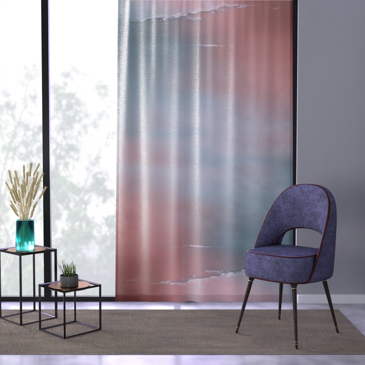 Gray Sea Pink Fog Window Curtain, 50" x 84", partially transparent