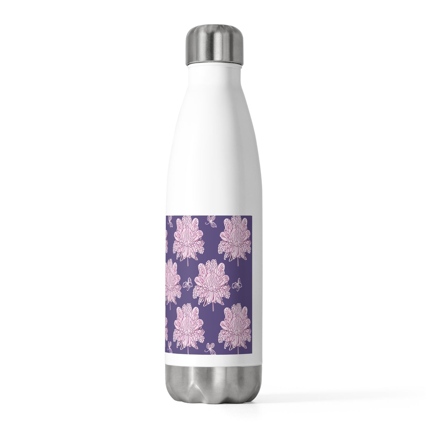 Magenta Floral Butterflies 20oz Insulated Water Bottle