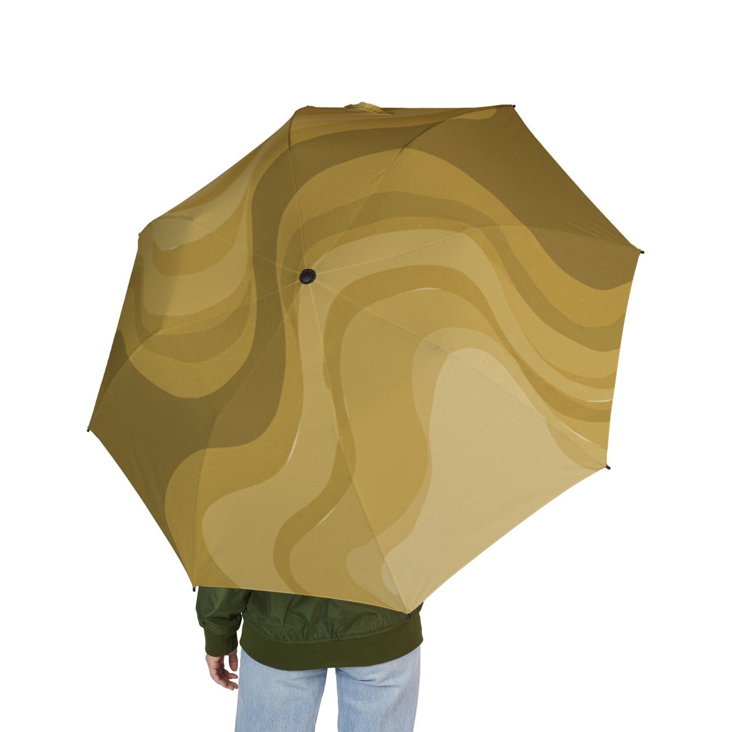 Brown Wavey Foldable Umbrella - Compact & Chic
