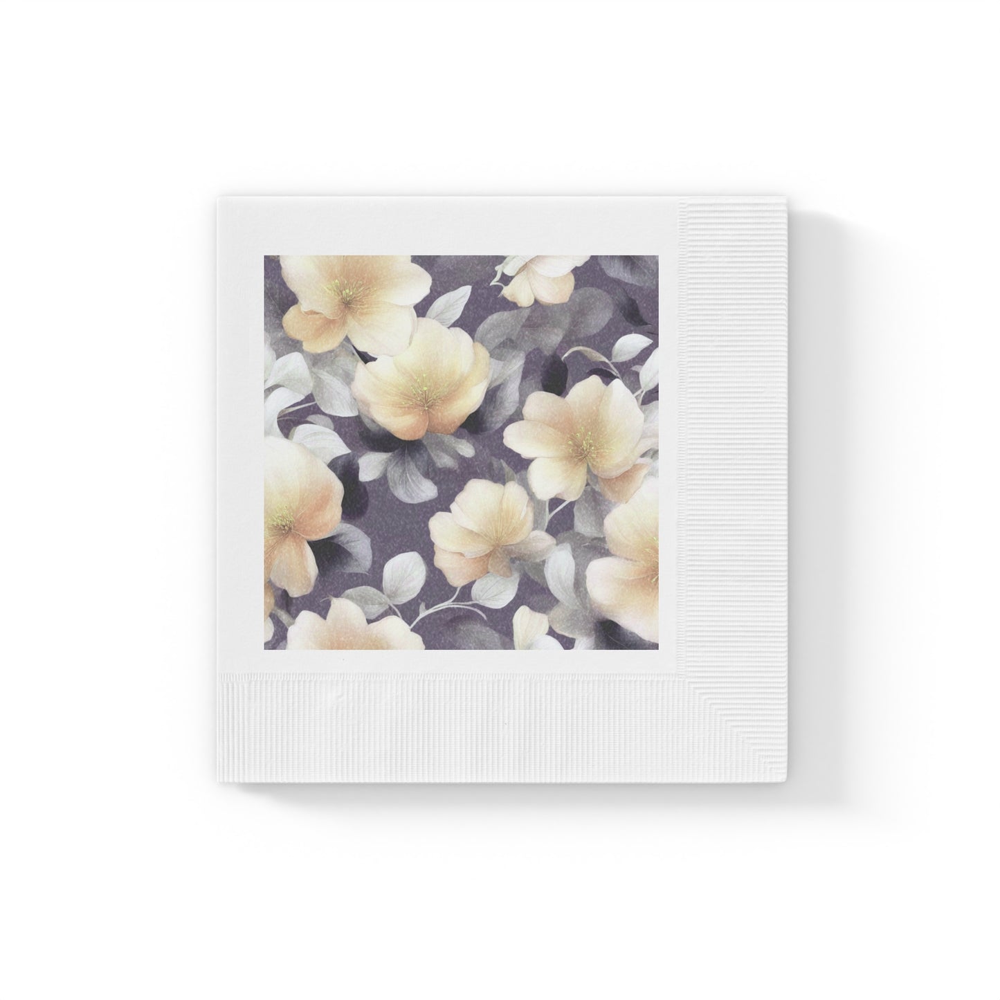 White Blush Floral Bunch White Coined Napkins, 6.5" x 6.5"