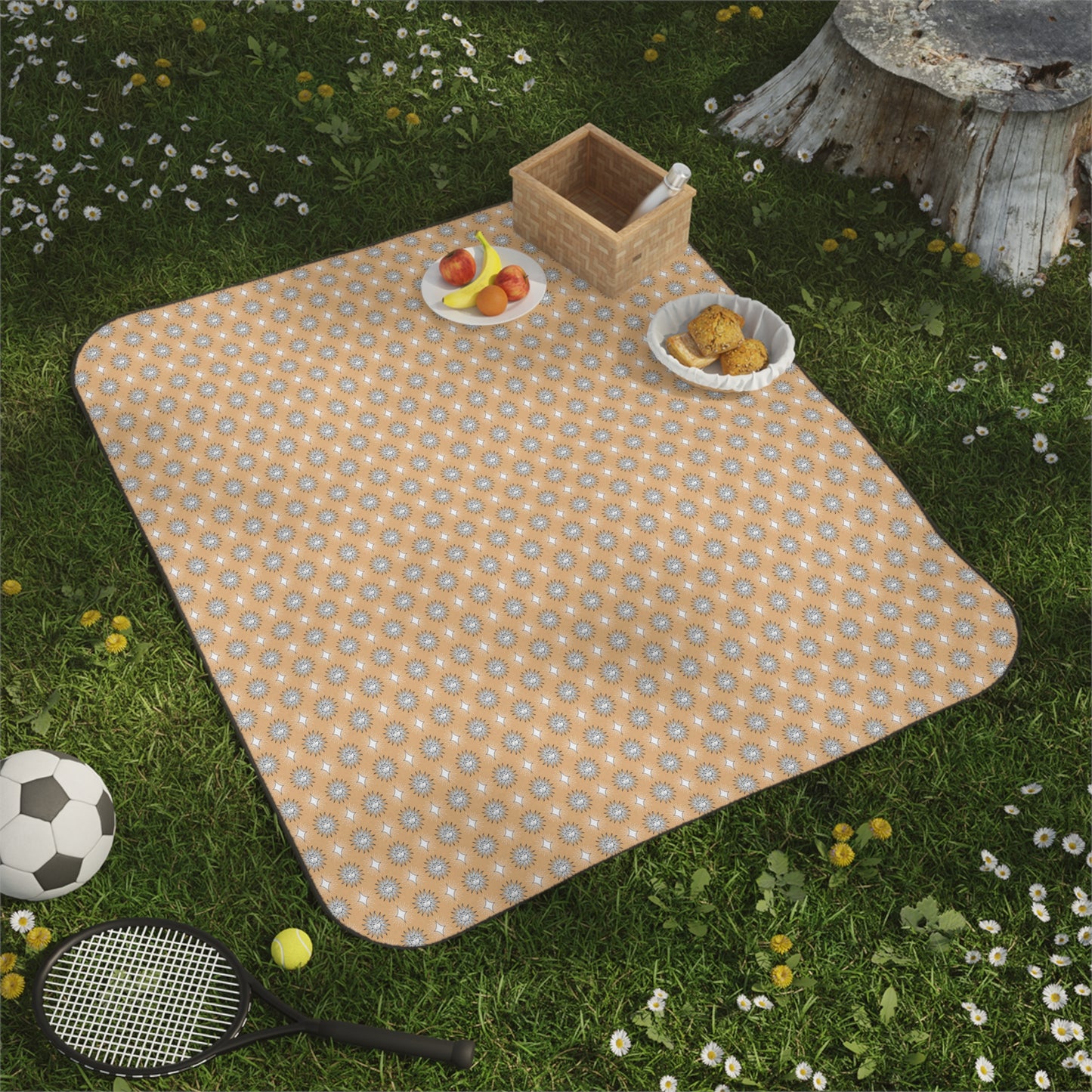 Tan Sunset Star-crossed Bodies Picnic Blanket, 61" × 51"