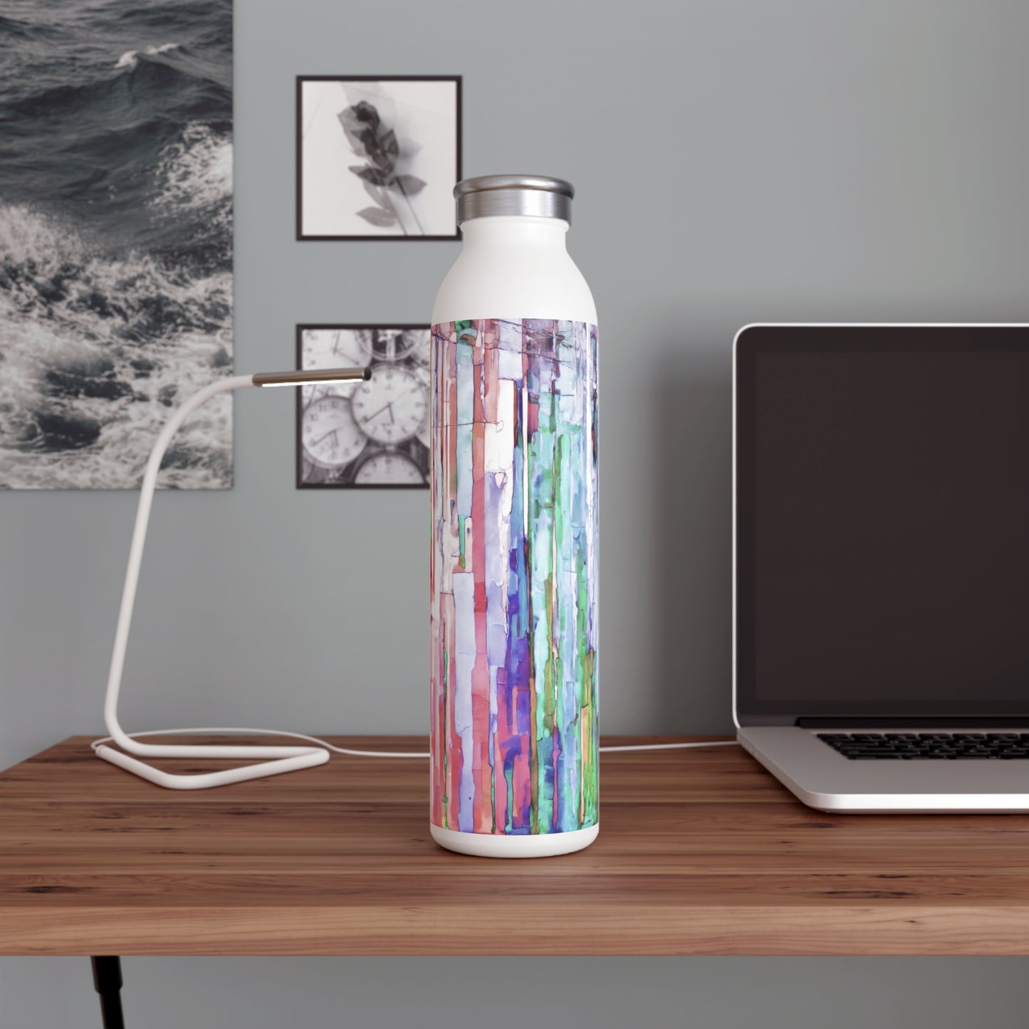 Striped Pastels Slim Water Bottle, 20 oz White