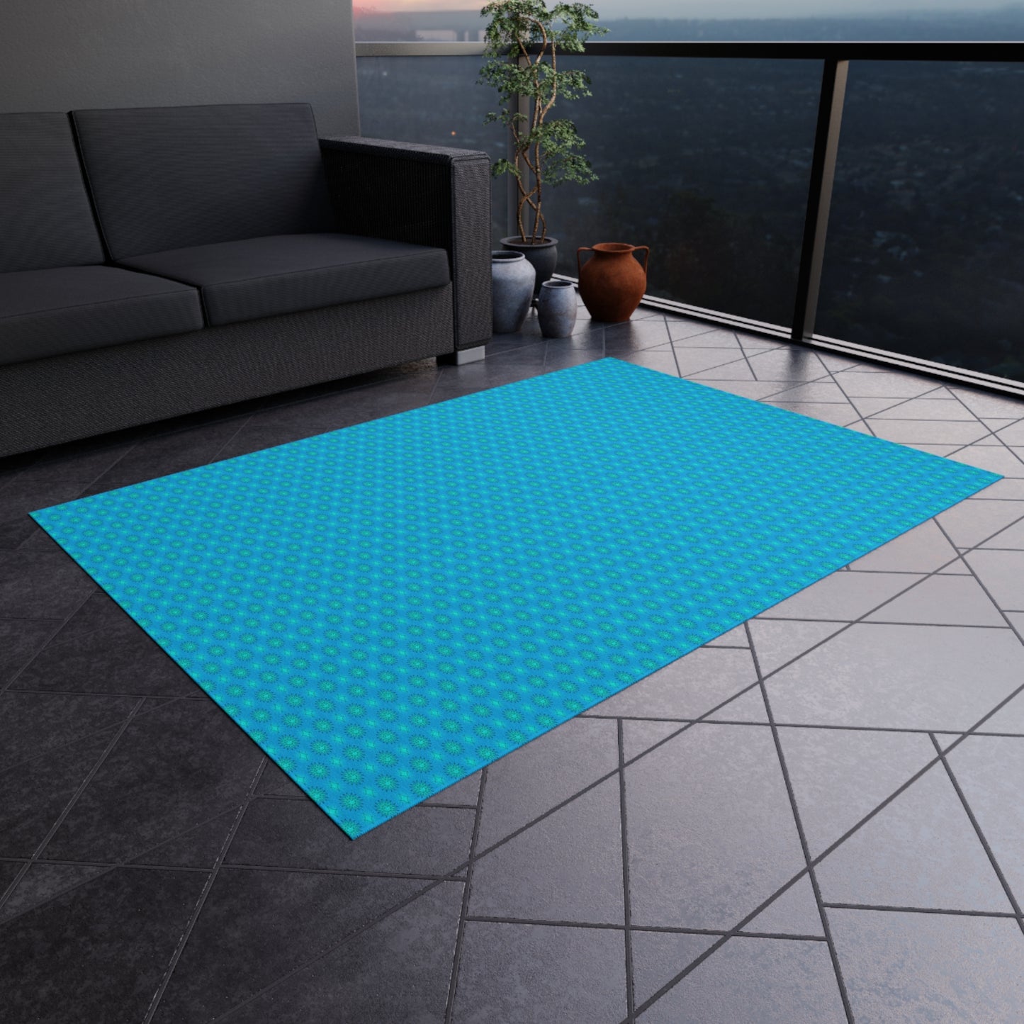 Light Blue Star-crossed Bodies Outdoor Rug, 60" x 84"