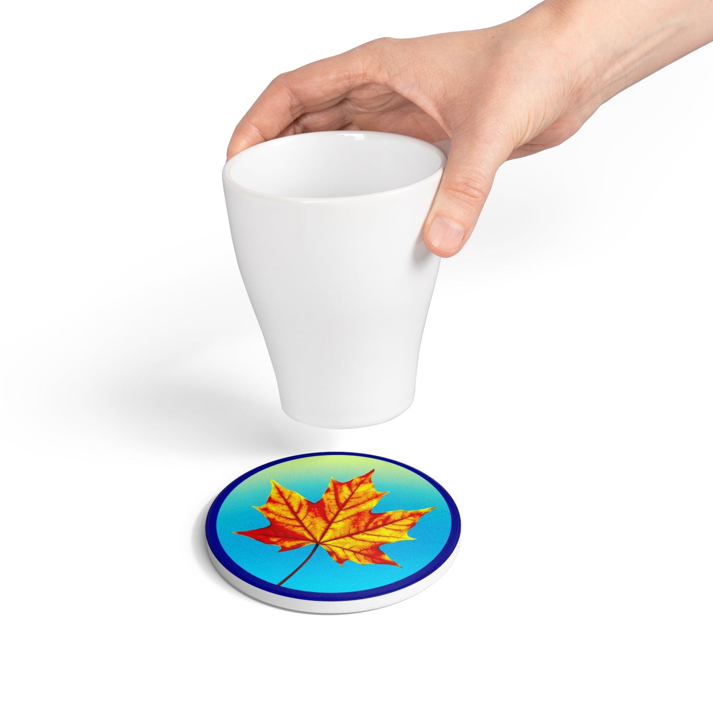 Alpha Maple Leaf 4" x 4" Round Ceramic Coaster