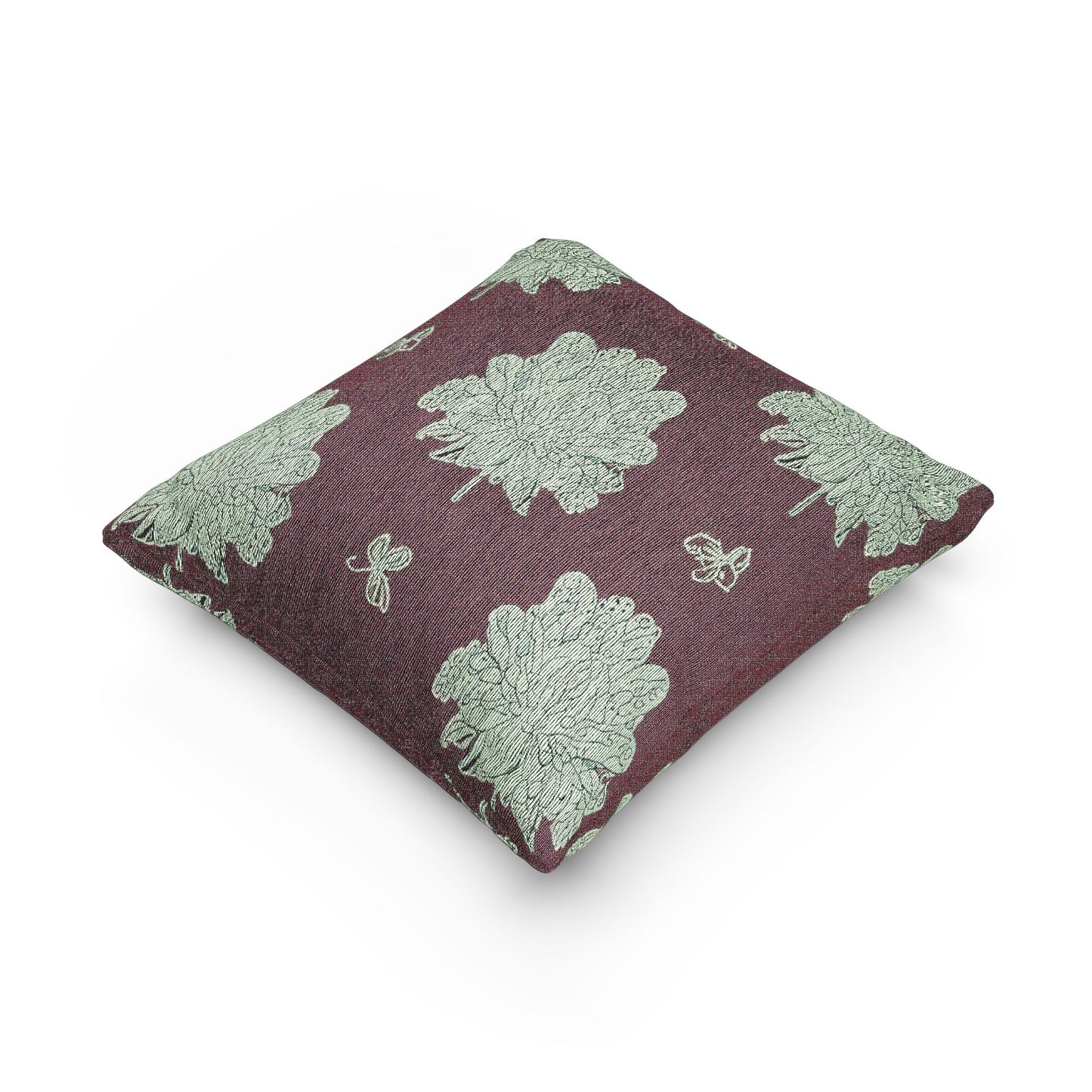 Blue Green Floral Butterflies Woven Pillow, 17" x 18"